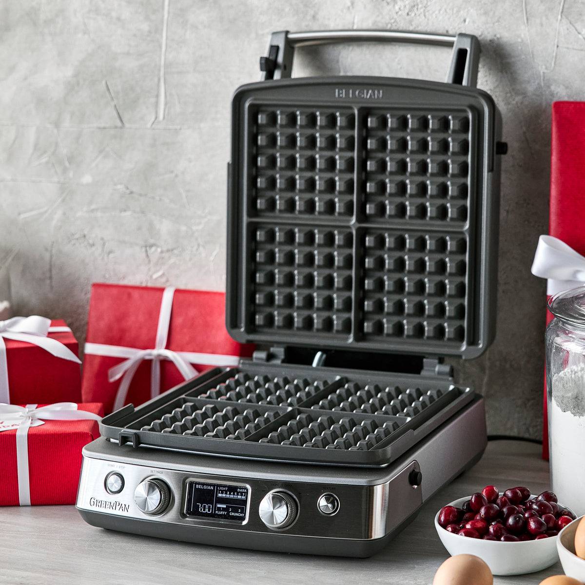 Elite Ceramic Nonstick 4-Square Waffle Maker | Premiere Stainless Steel