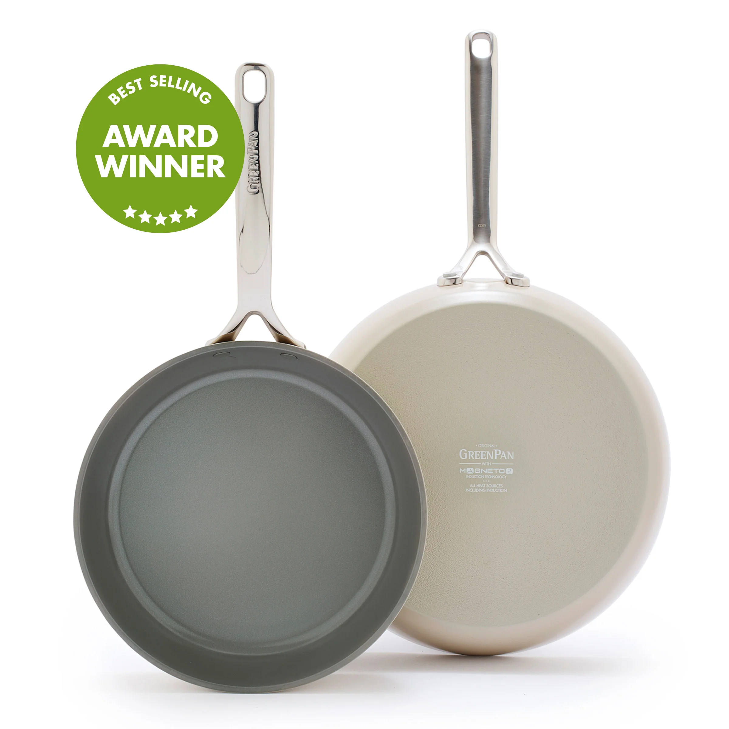 GP5 Colors Ceramic Nonstick 9.5 and 11 Frypan Set with Mirror Handles | Taupe