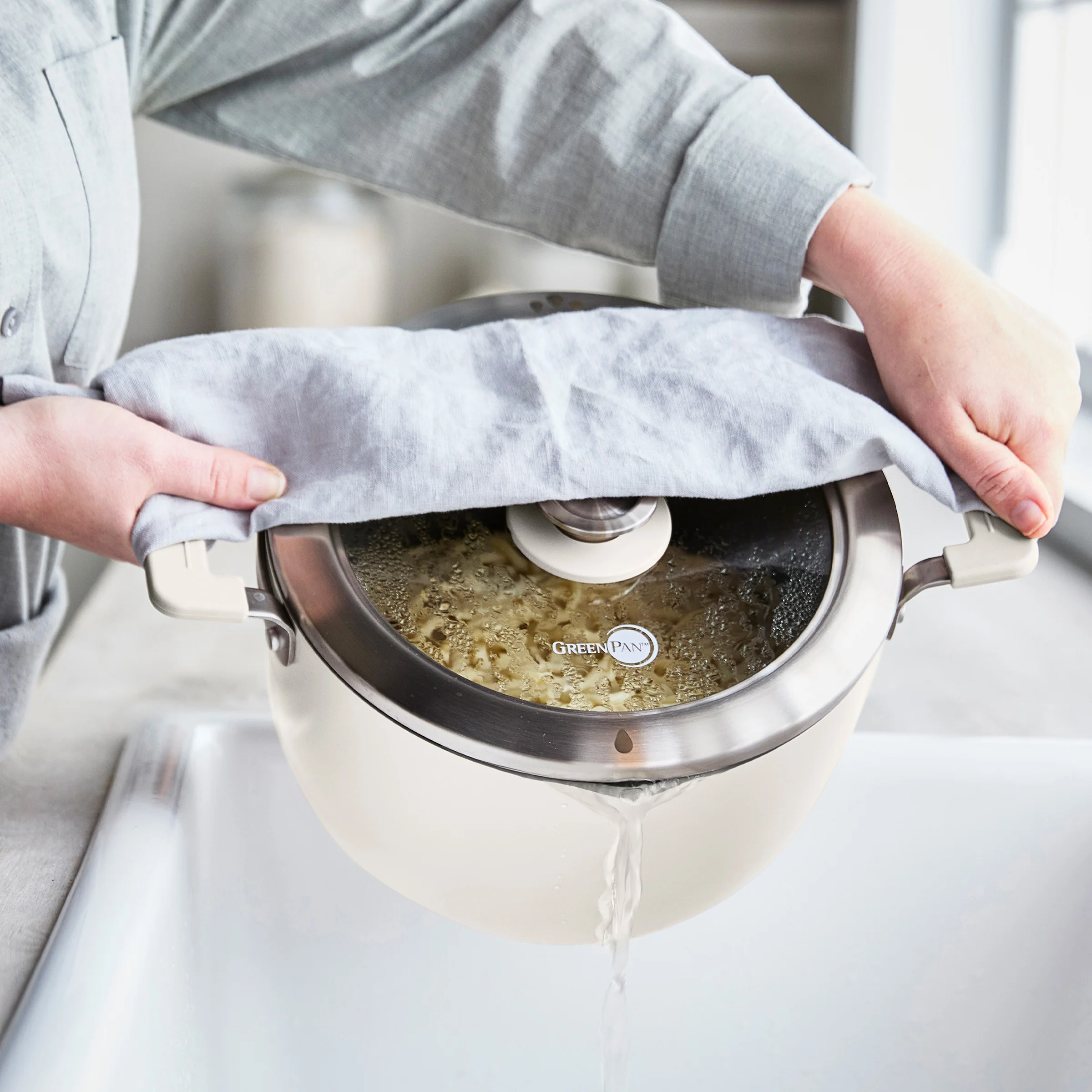 Space Saving Stack Ceramic Nonstick 11-Piece Cookware Set | Cream