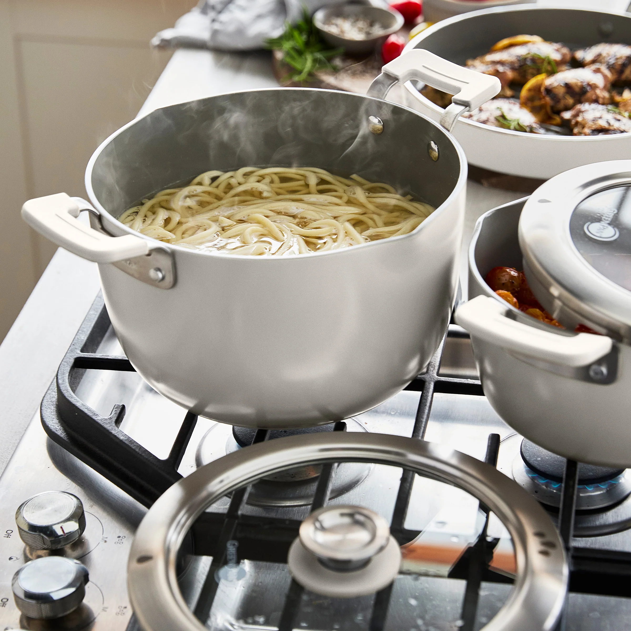 Space Saving Stack Ceramic Nonstick 11-Piece Cookware Set | Cream