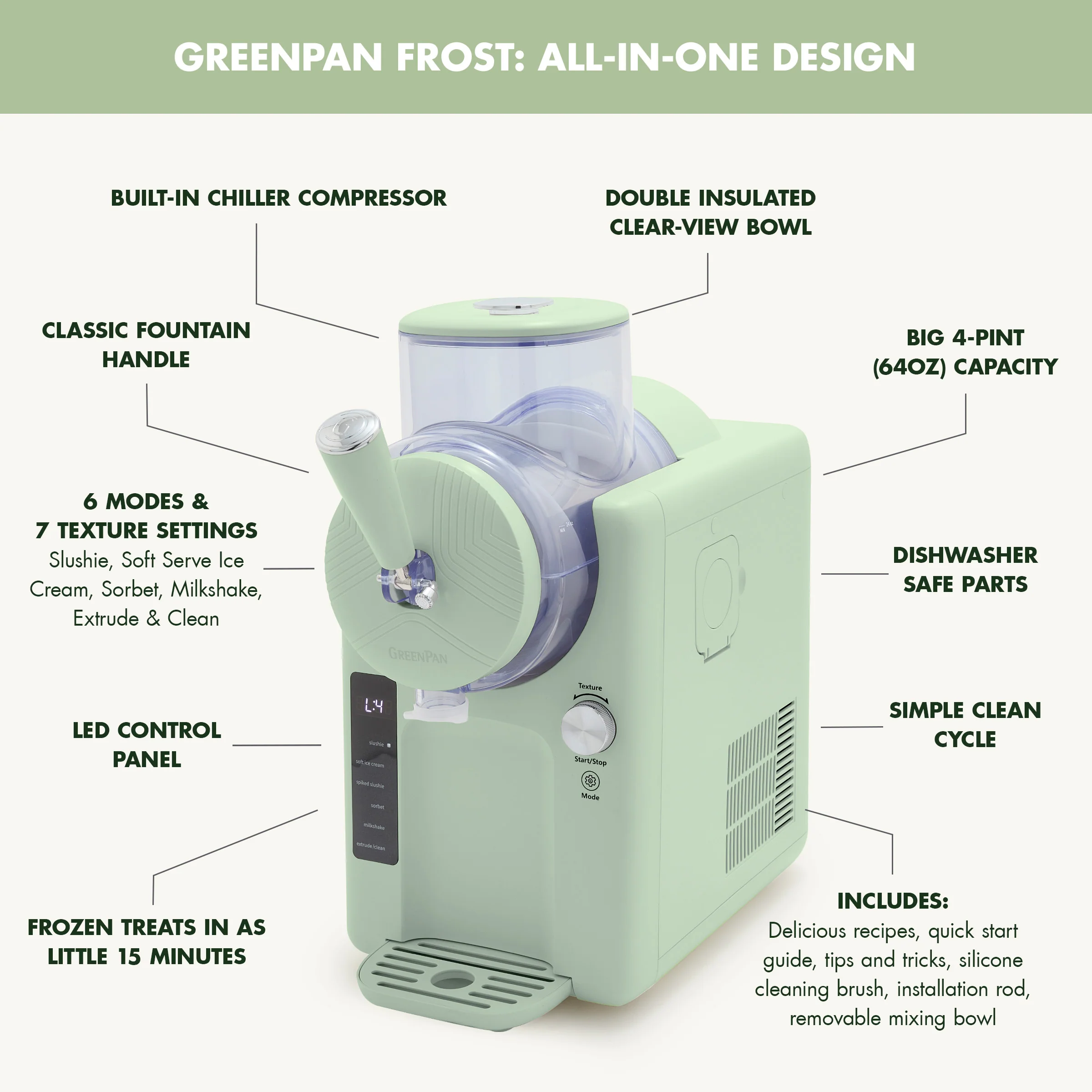 Frost 15-in-1 Ice Cream & Frozen Drink Maker | Pistachio