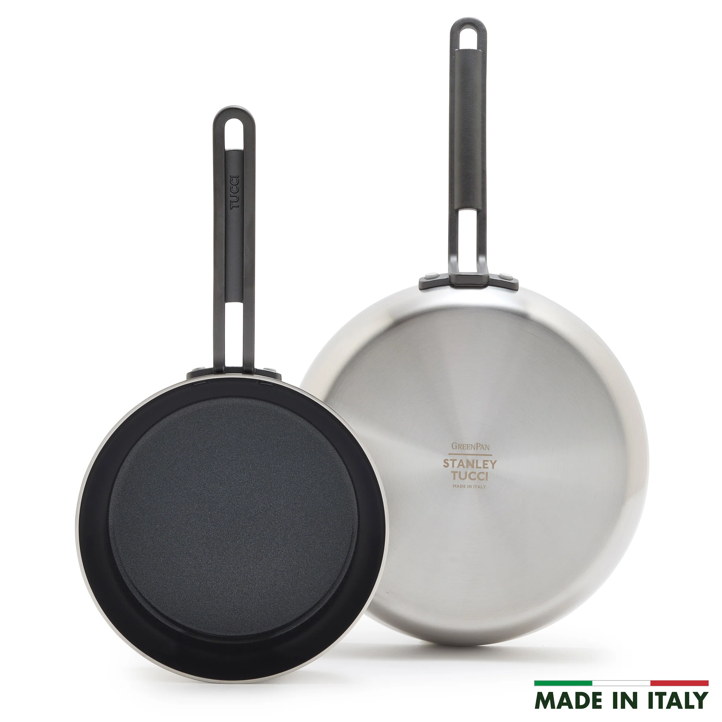 Stanley Tucci™ Stainless Steel Ceramic Nonstick 8 & 10 Frypan Set | Black Handles