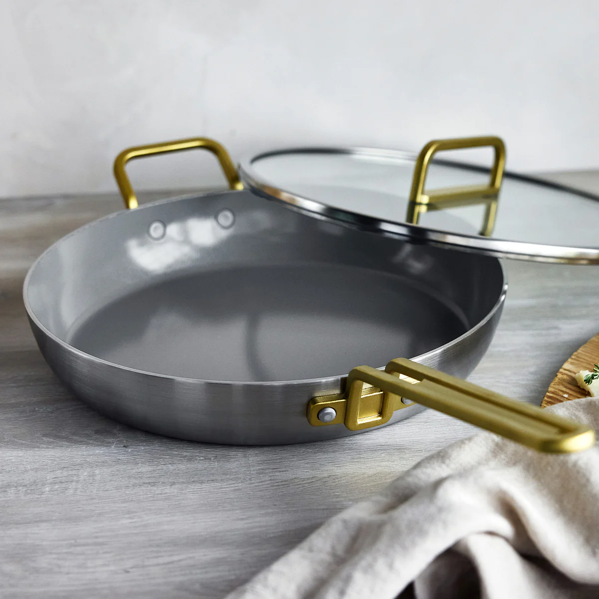 Stanley Tucci™ Stainless Steel Ceramic Nonstick 12 Frypan with Lid | Champagne Handle