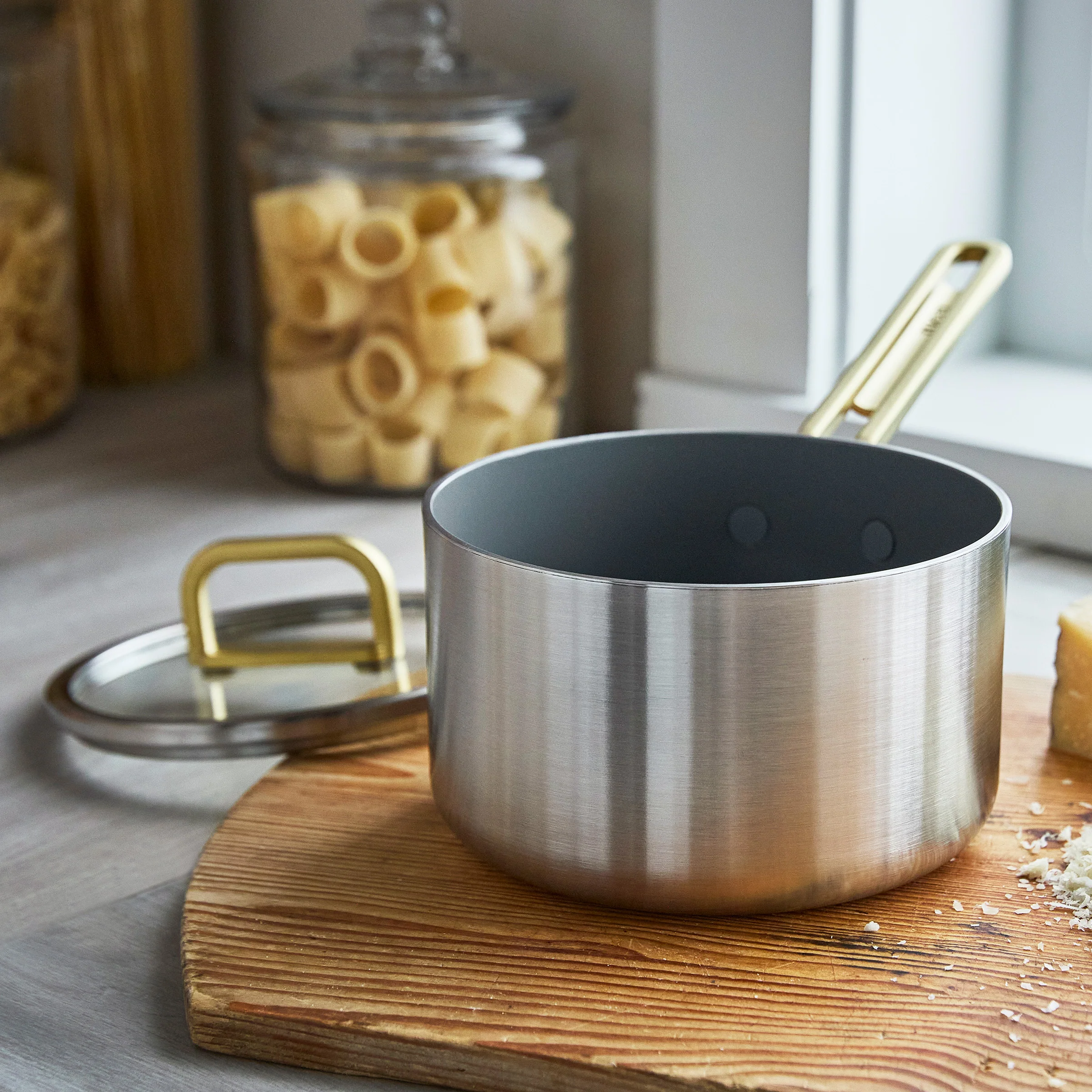 Stanley Tucci™ Stainless Steel Ceramic Nonstick 2-Quart Saucepan with Lid | Champagne Handles