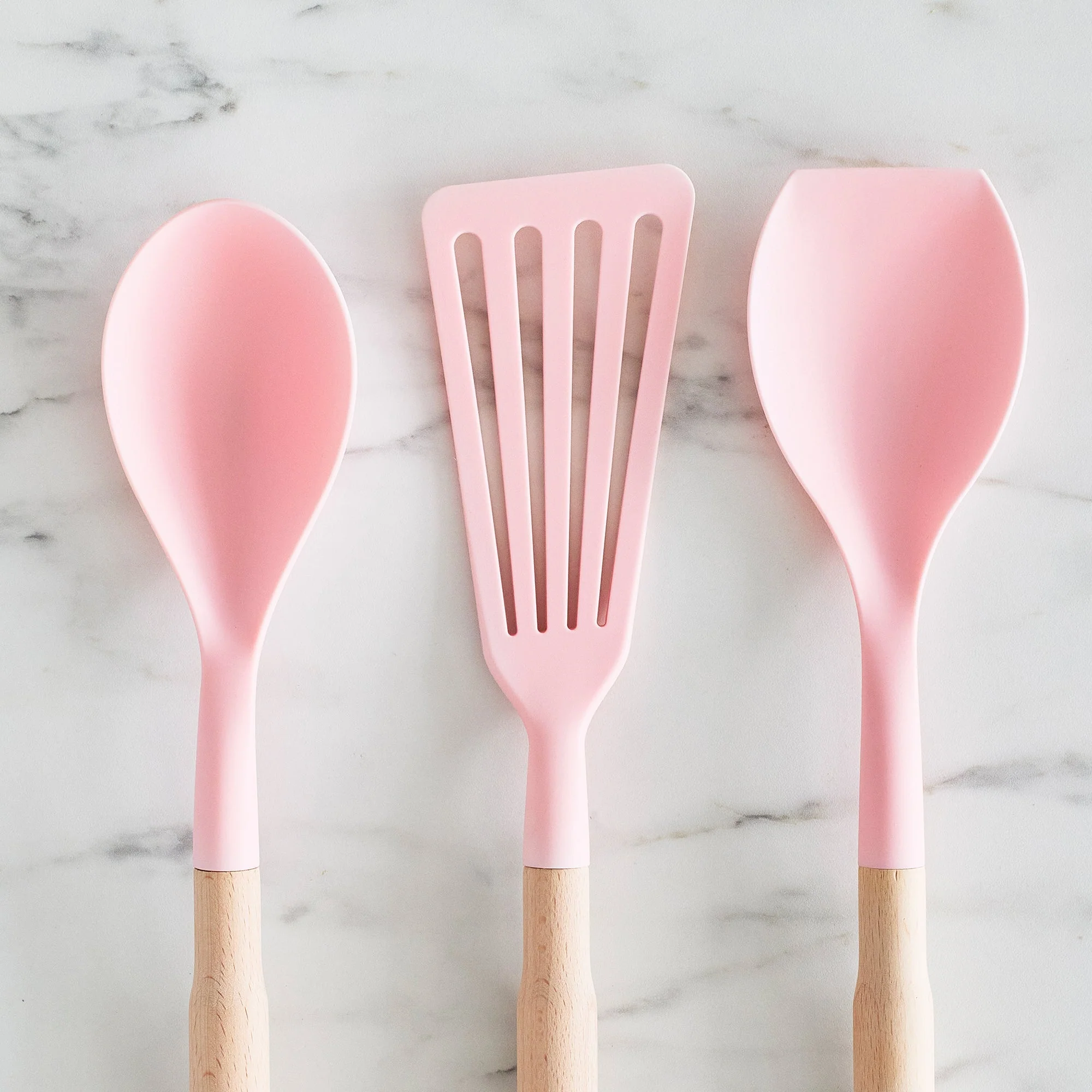 GreenLife Nylon & Wood Cooking Utensils with Ceramic Crock, 7-Piece Set | Pink