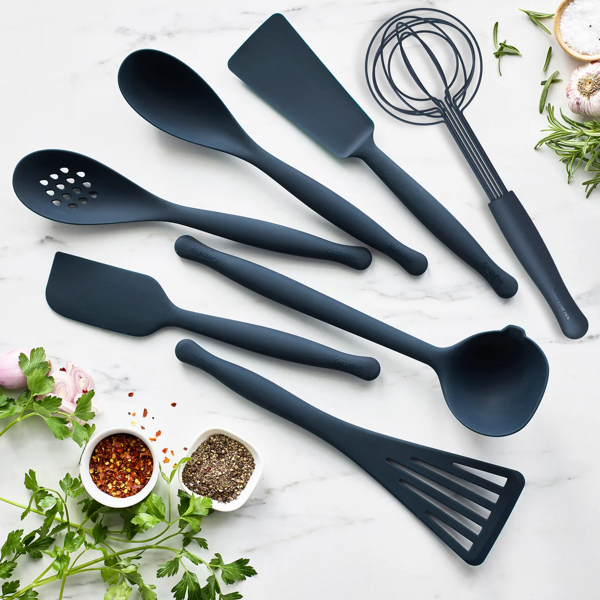 Premiere Silicone 8-Piece Utensil and Crock Set | Oxford Blue