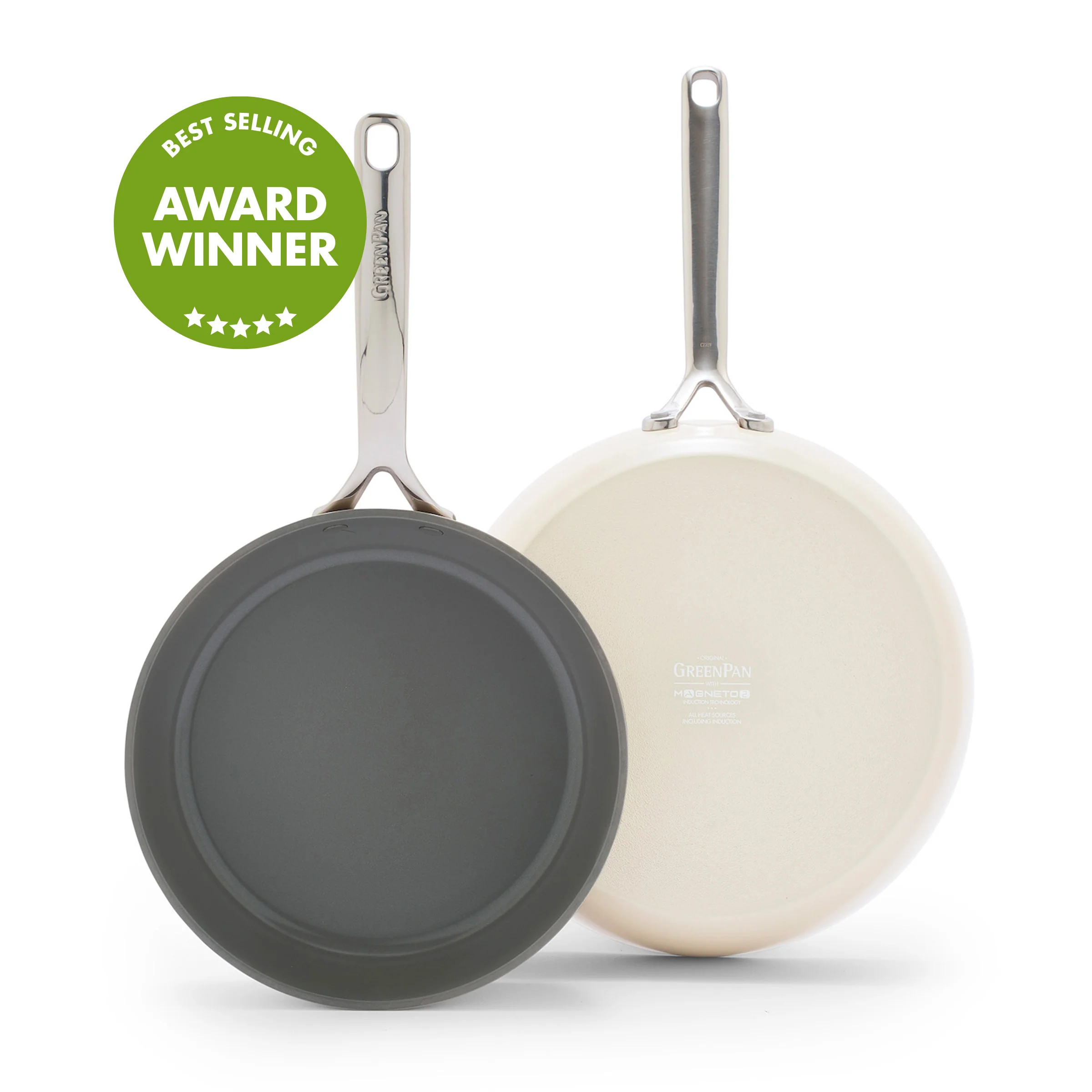 GP5 Colors Ceramic Nonstick 9.5 and 11 Frypan Set with Mirror Handles | Cloud Cream