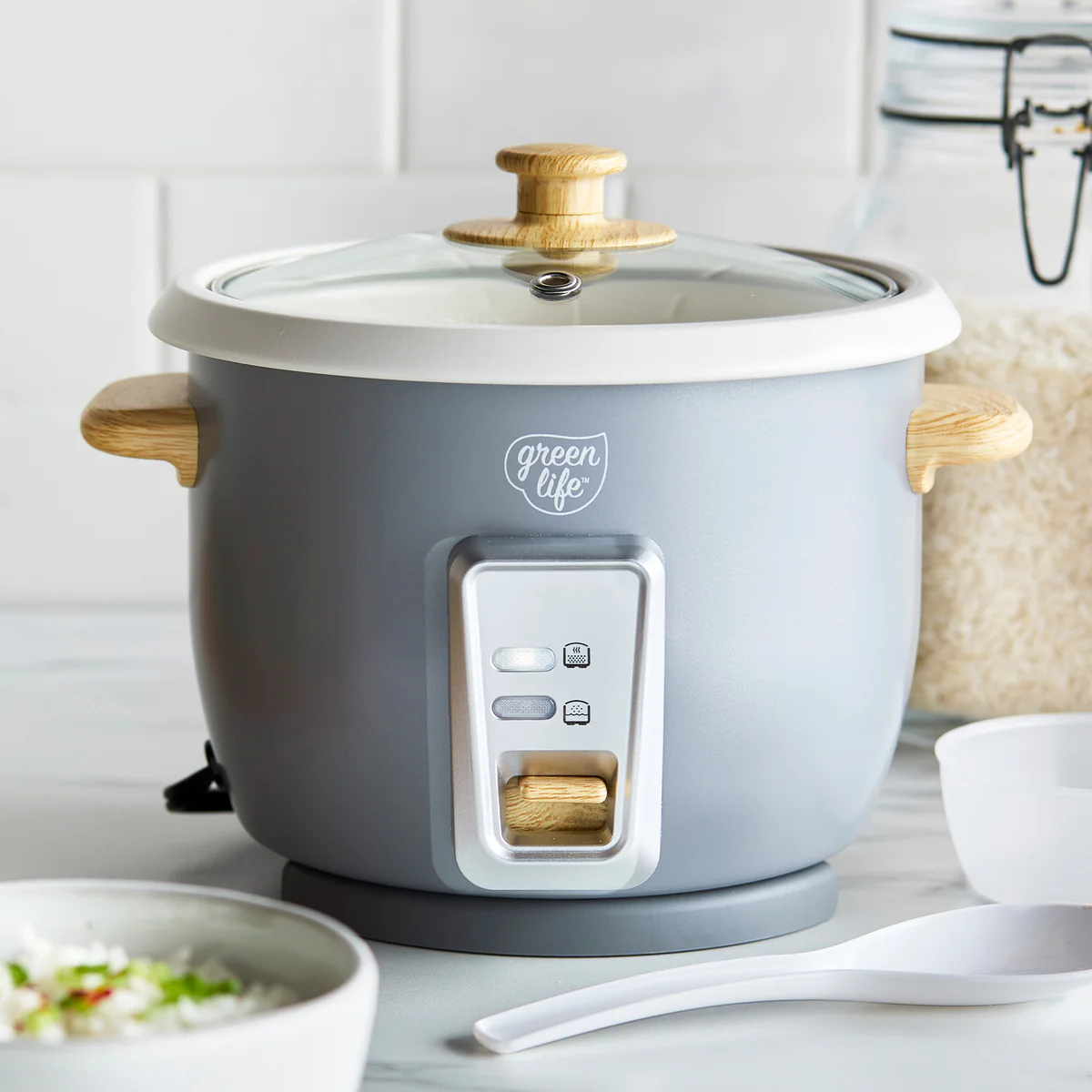 GreenLife 6-Cup Rice Cooker | Quartz Gray