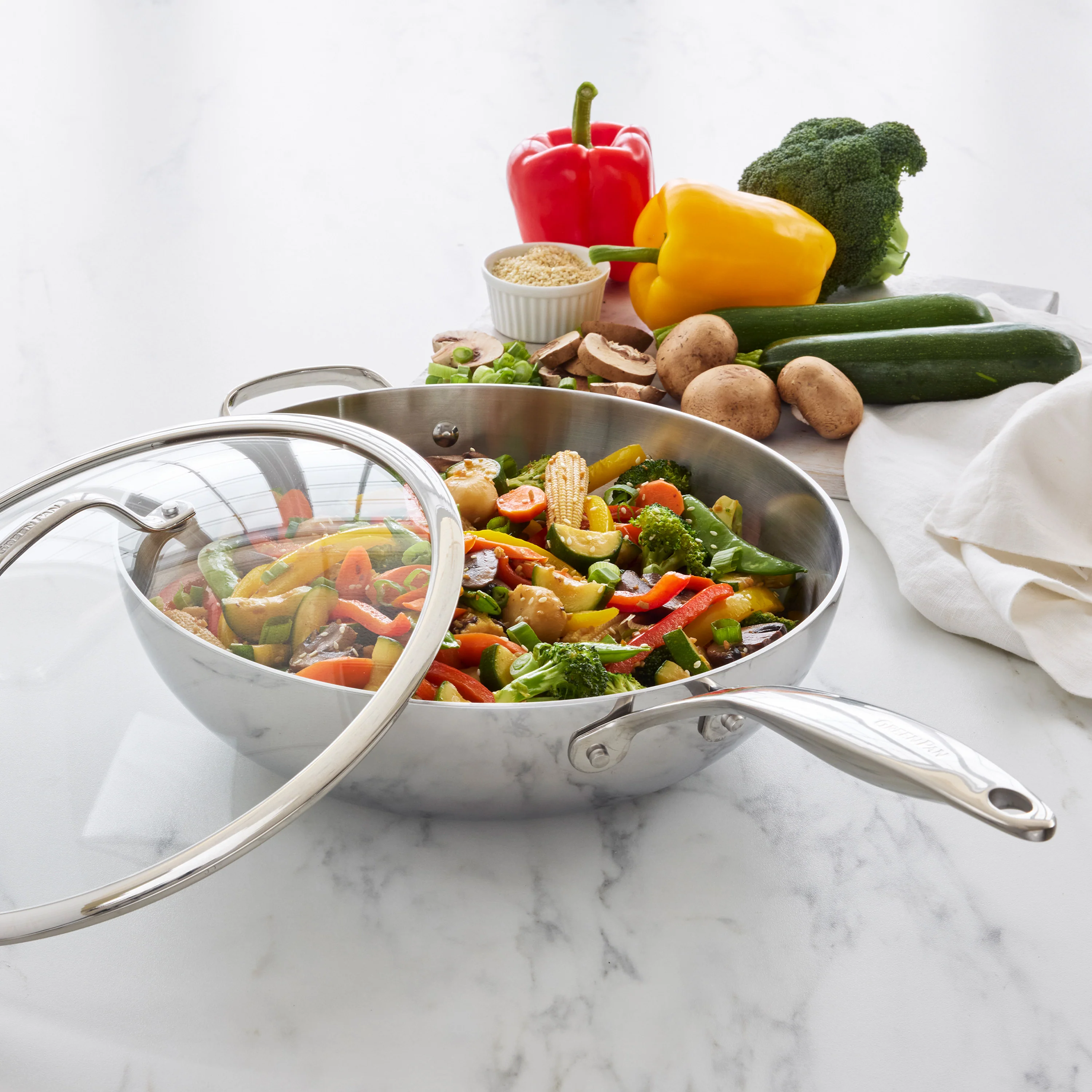 Valencia Pro Stainless Steel Uncoated 12 Wok with Lid