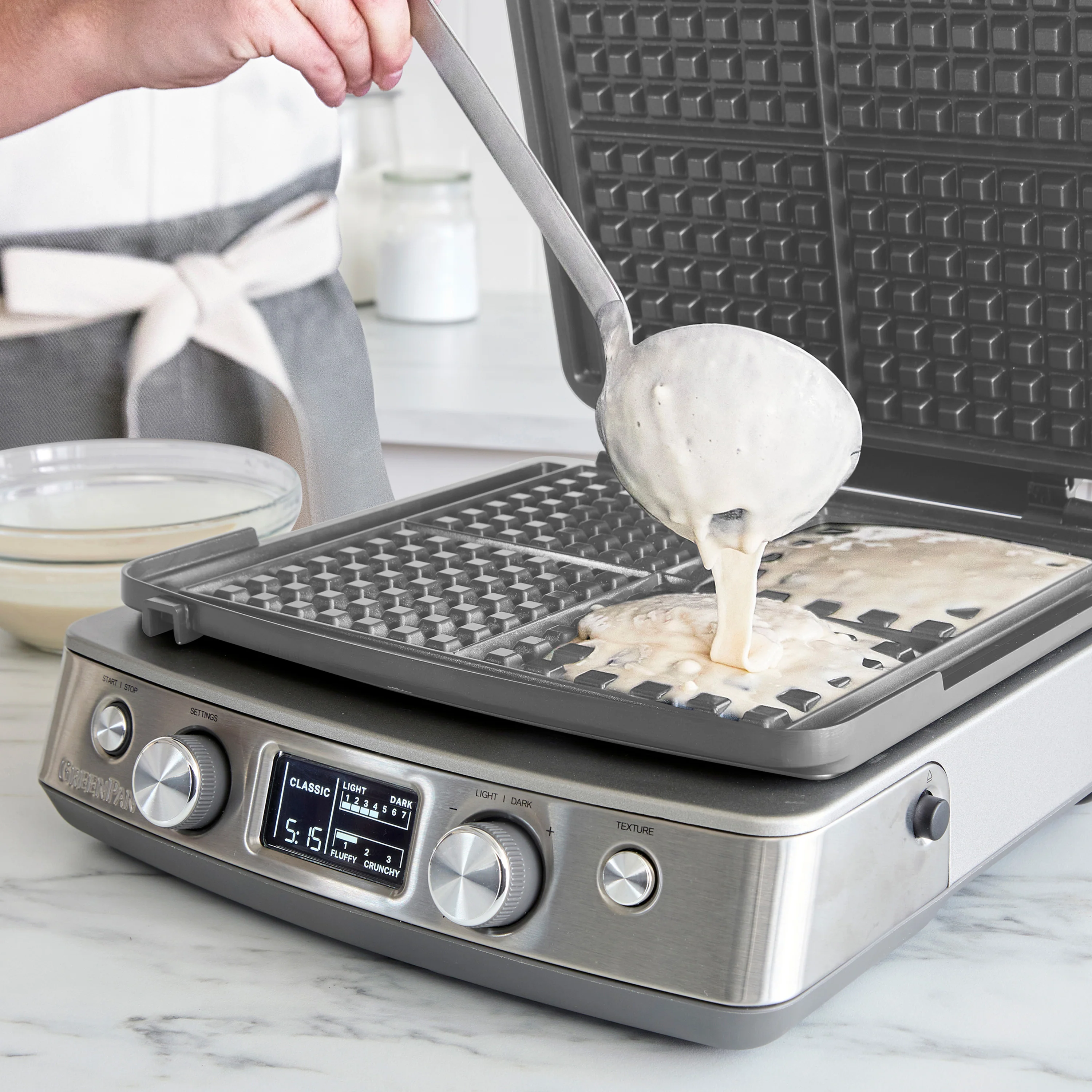 Elite Ceramic Nonstick 4-Square Waffle Maker | Premiere Stainless Steel