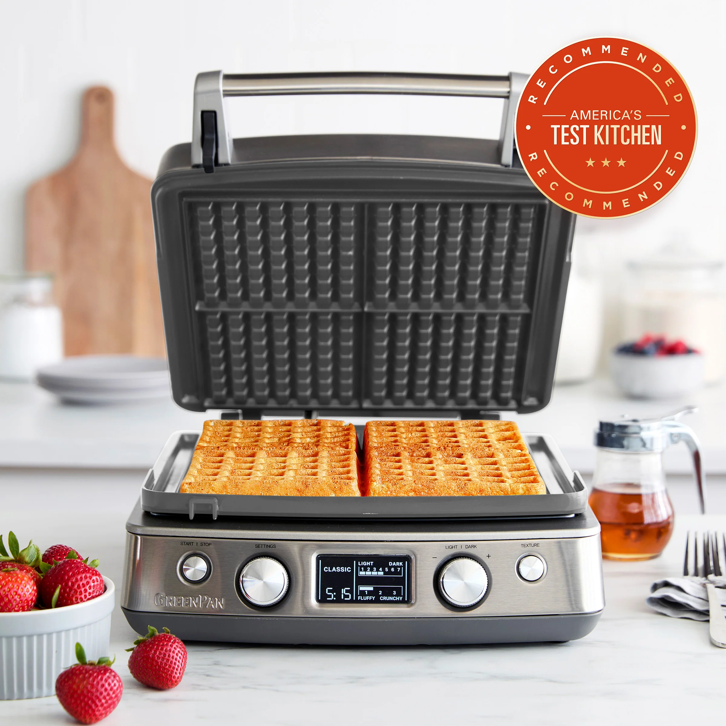 Elite Ceramic Nonstick 4-Square Waffle Maker | Premiere Stainless Steel