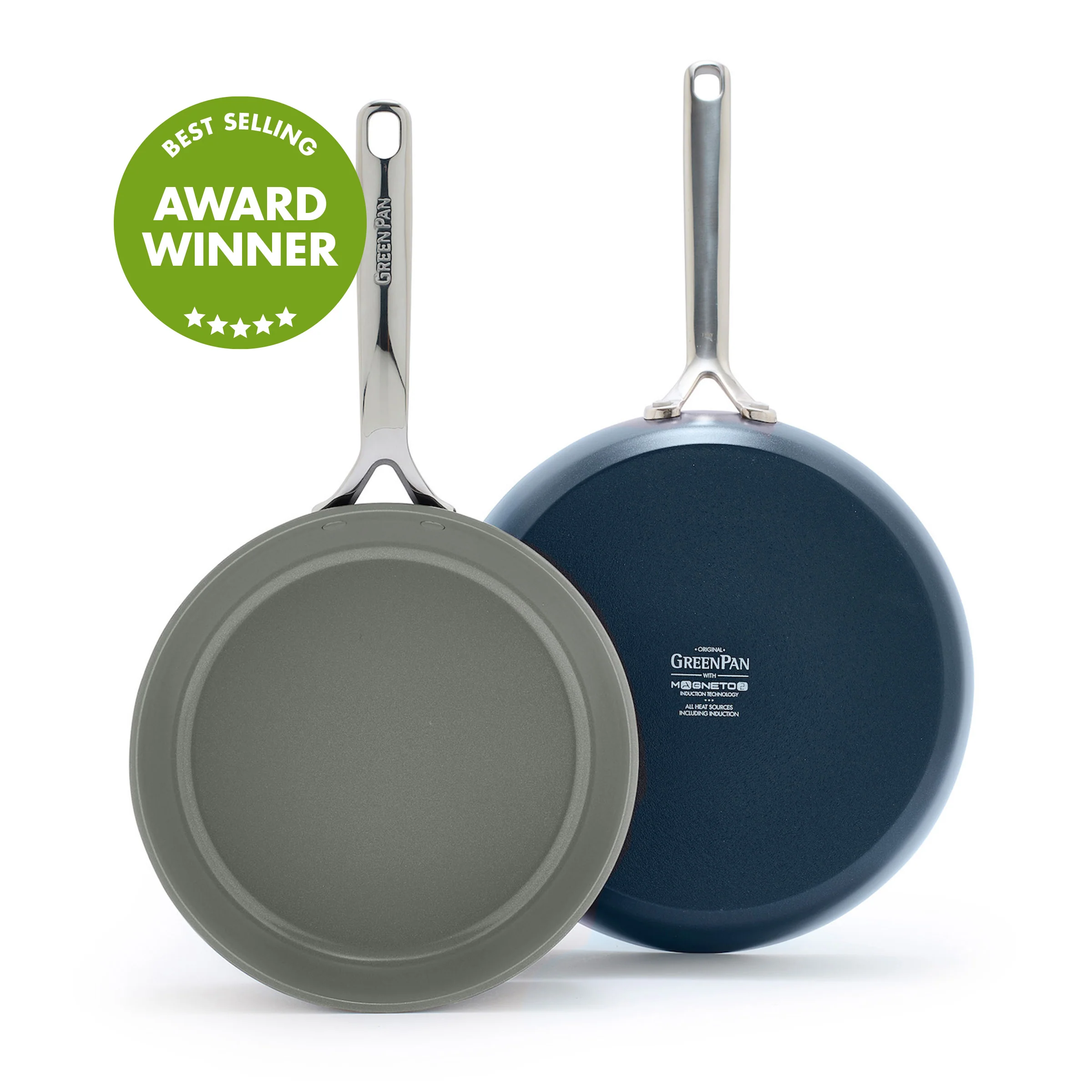 GP5 Colors Ceramic Nonstick 9.5 and 11 Frypan Set with Mirror Handles | Oxford Blue
