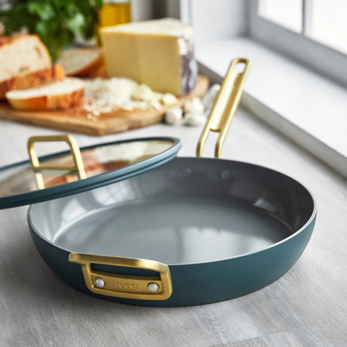 Stanley Tucci™ Ceramic Nonstick 4-Piece Frypan Set with The Tucci Cookbook | Venetian Teal