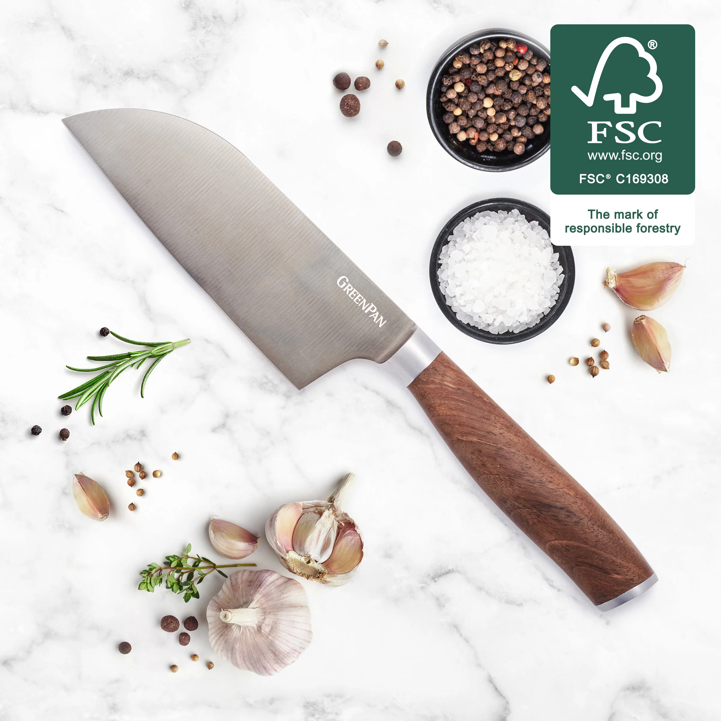 Premiere Titanium Cutlery 5 Small Santoku with Walnut Handle