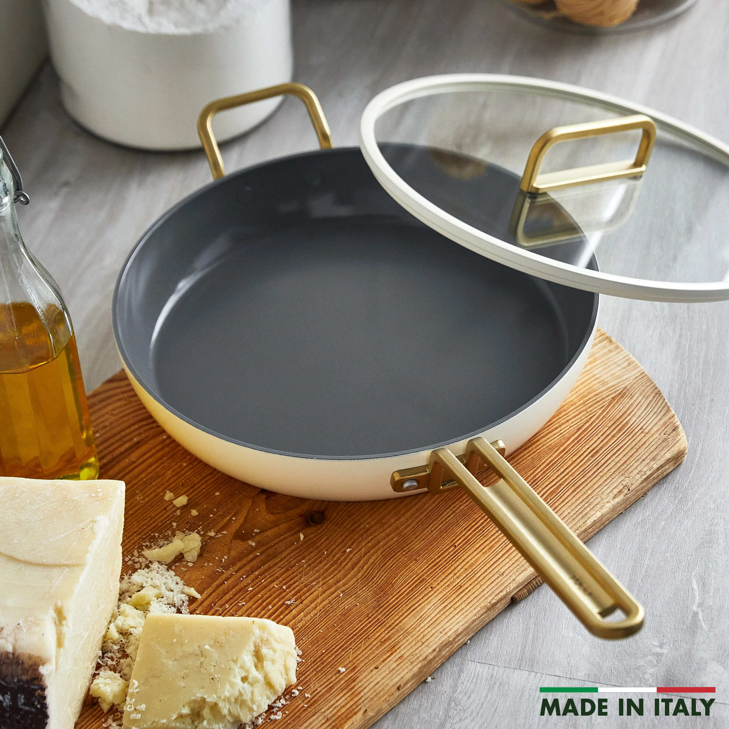 Stanley Tucci™ Ceramic Nonstick 12 Frypan with Lid | Carrara White