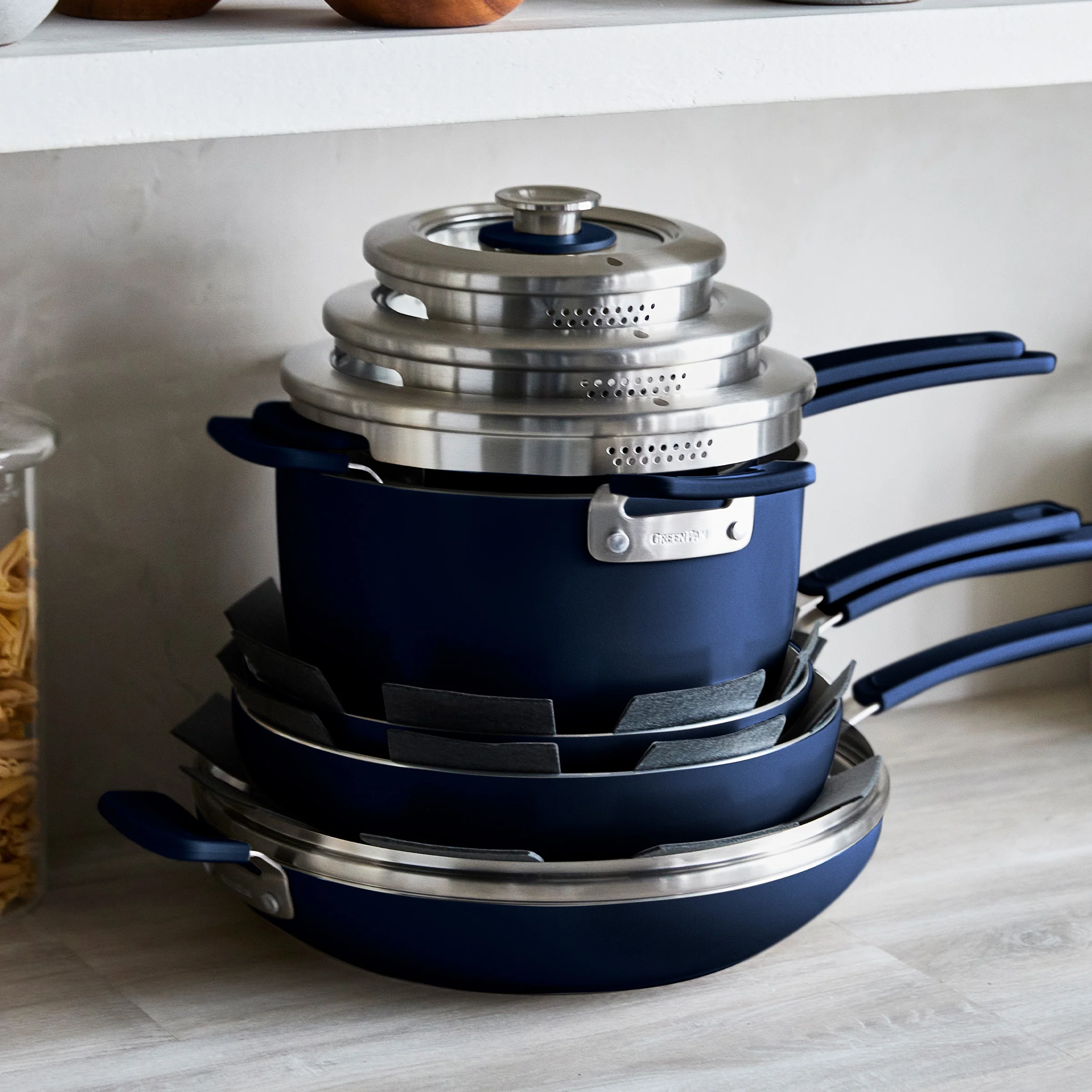 Space Saving Stack Ceramic Nonstick 11-Piece Cookware Set | Oxford Blue