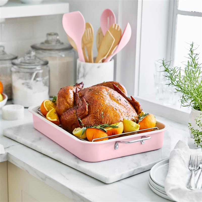 GreenLife Roaster With Stainless Steel Rack | Pink