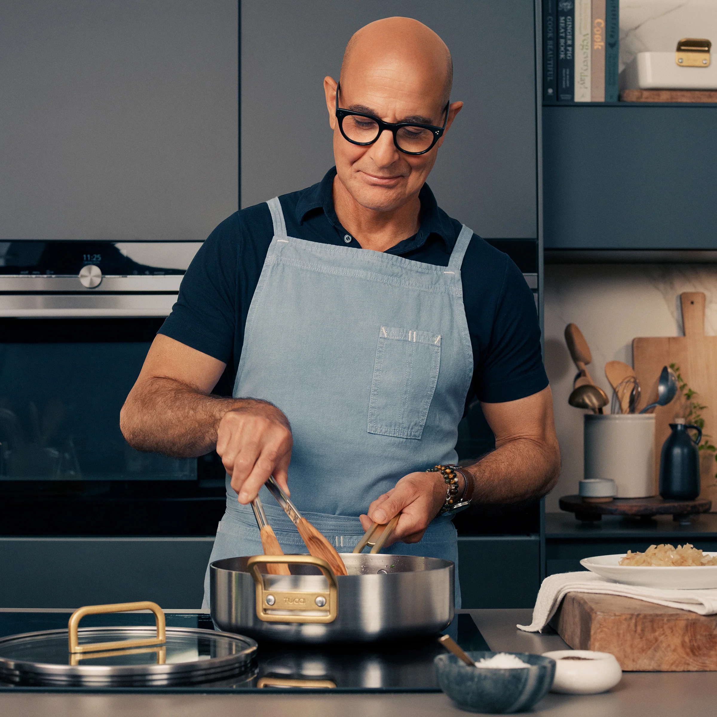 Stanley Tucci™ Stainless Steel Ceramic Nonstick 2-Quart Saucepan with Lid | Champagne Handles