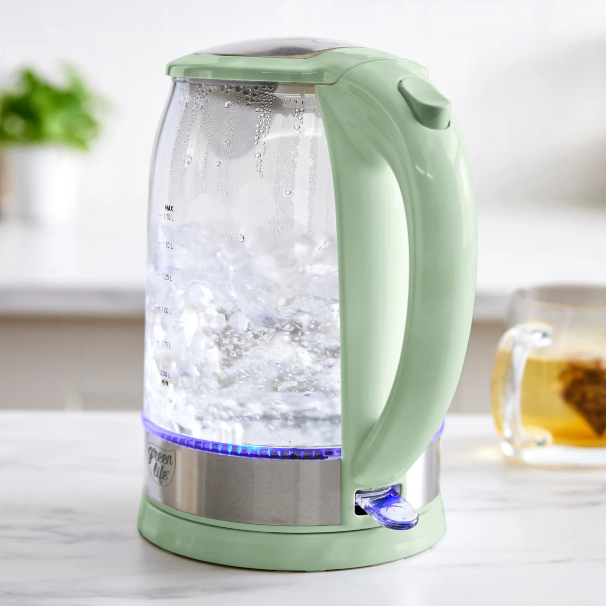 GreenLife Qwik & EZ Glass Kettle | Sage Green
