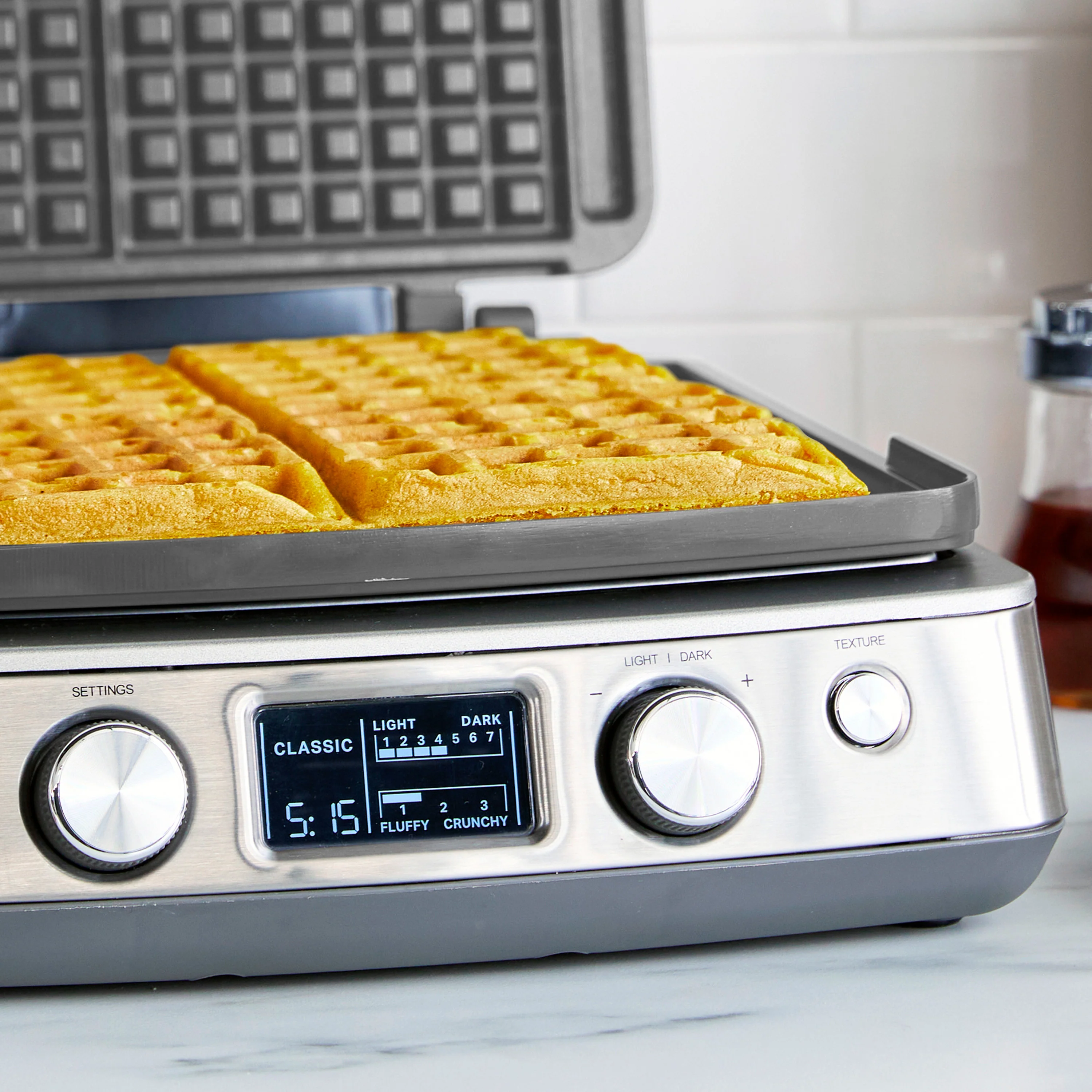 Elite Ceramic Nonstick 4-Square Waffle Maker | Premiere Stainless Steel