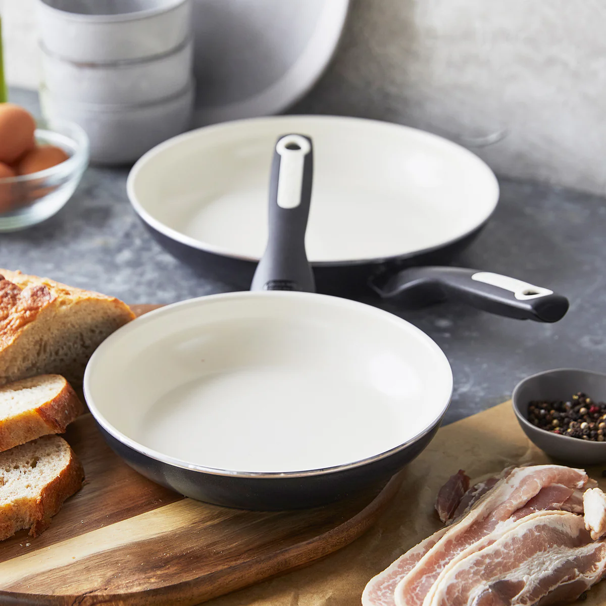 Rio Ceramic Nonstick 8 and 10 Frypan Set | Black