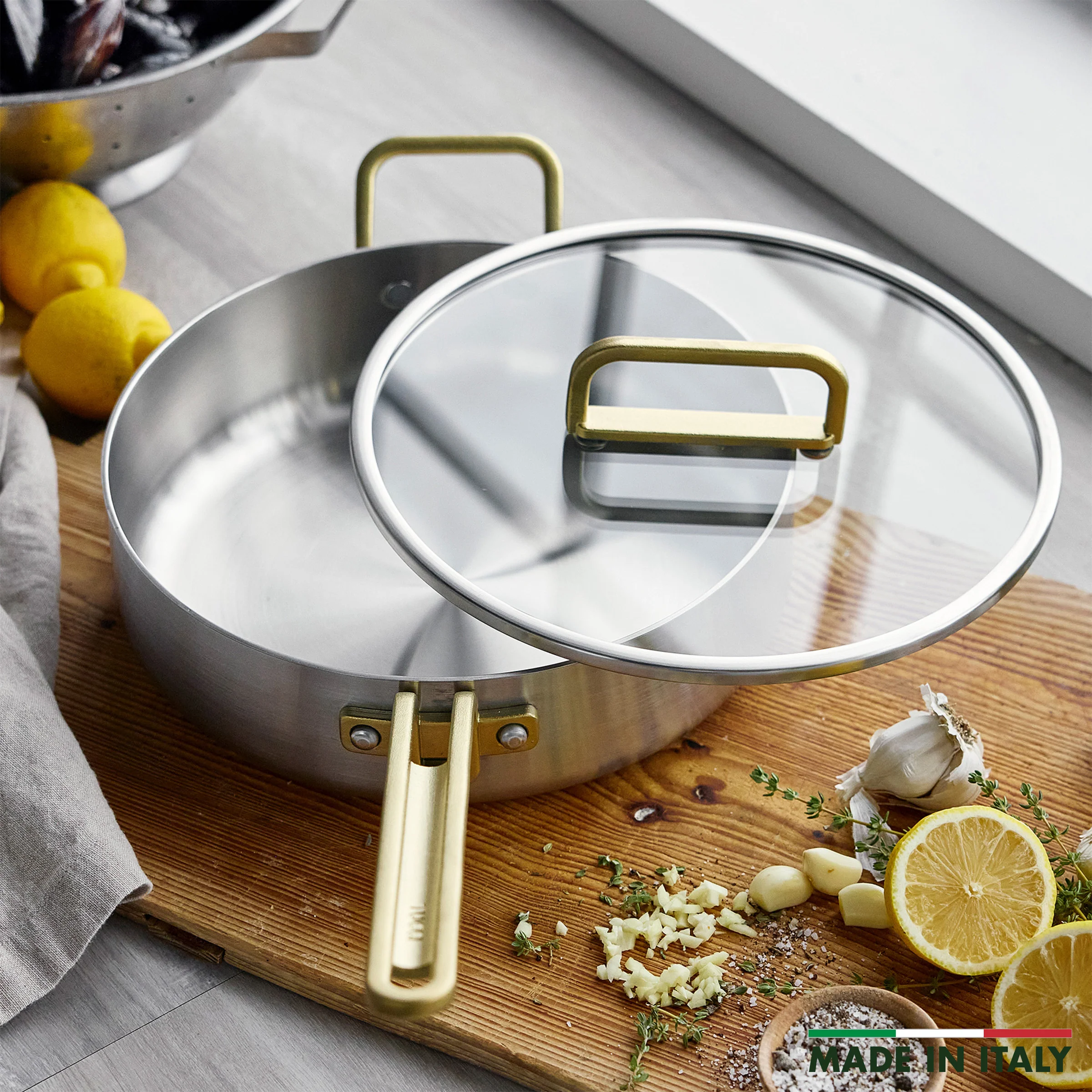 Stanley Tucci™ Uncoated Stainless Steel 4-Quart Sauté Pan with Lid