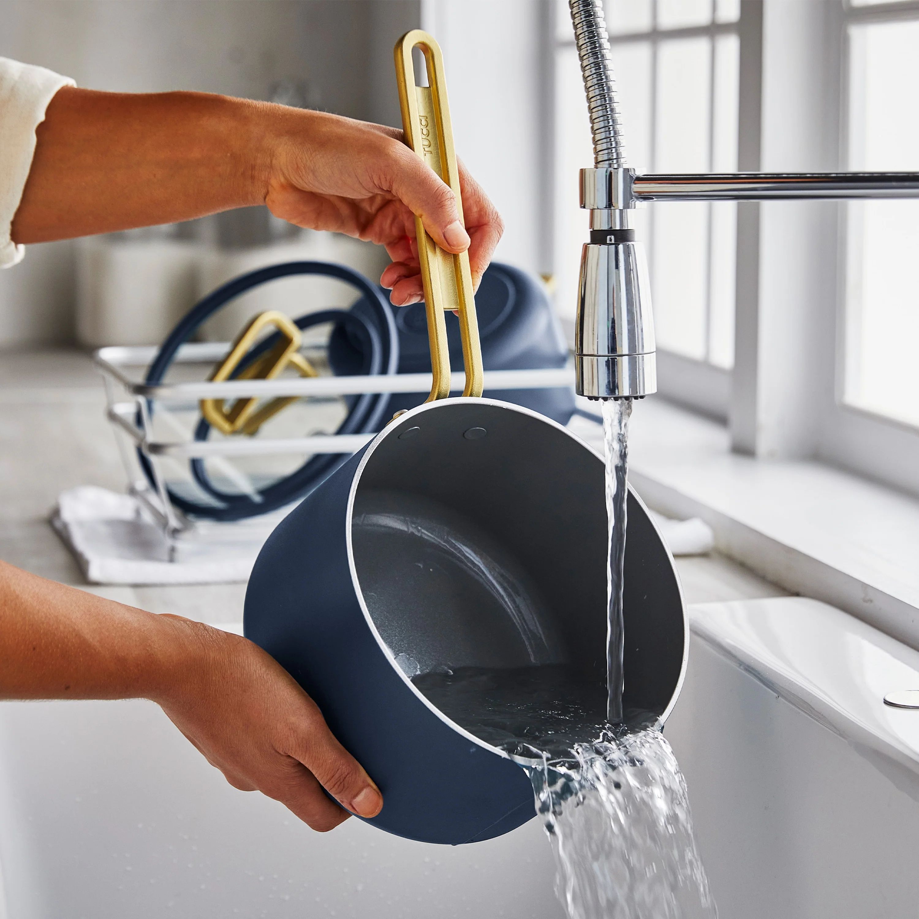 Stanley Tucci™ Ceramic Nonstick 4-Quart Saucepan with Lid | Marino Blue