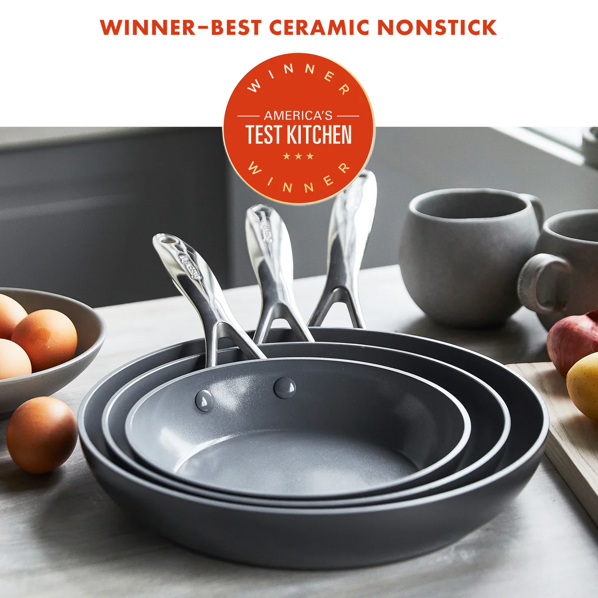 Valencia Pro Ceramic Nonstick 8, 9.5, and 11 Frypan Set | Gray