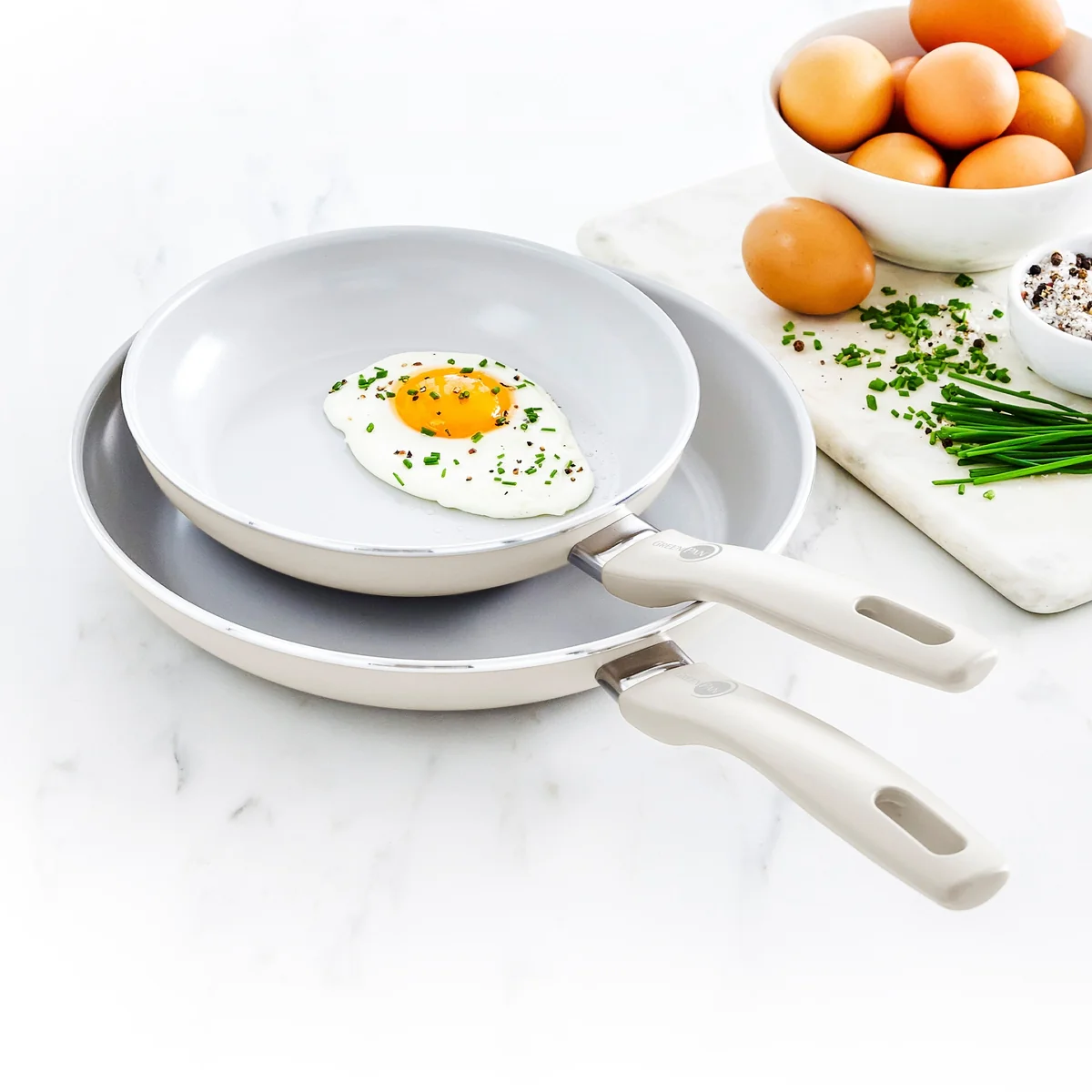 Dover Ceramic Nonstick 8 and 10 Frypan Set | Cream White