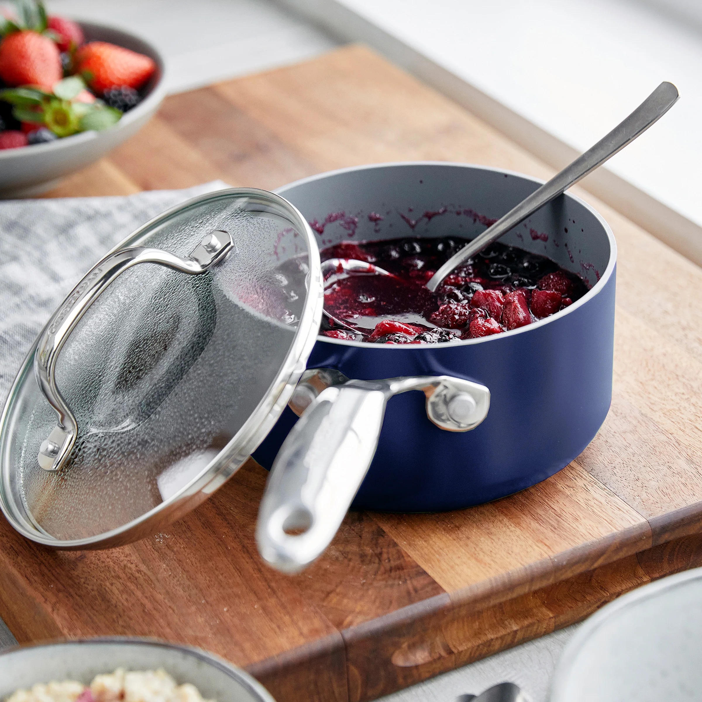 Valencia Pro Ceramic Nonstick 1.5-Quart and 3-Quart Saucepan Set with Lids | Twilight