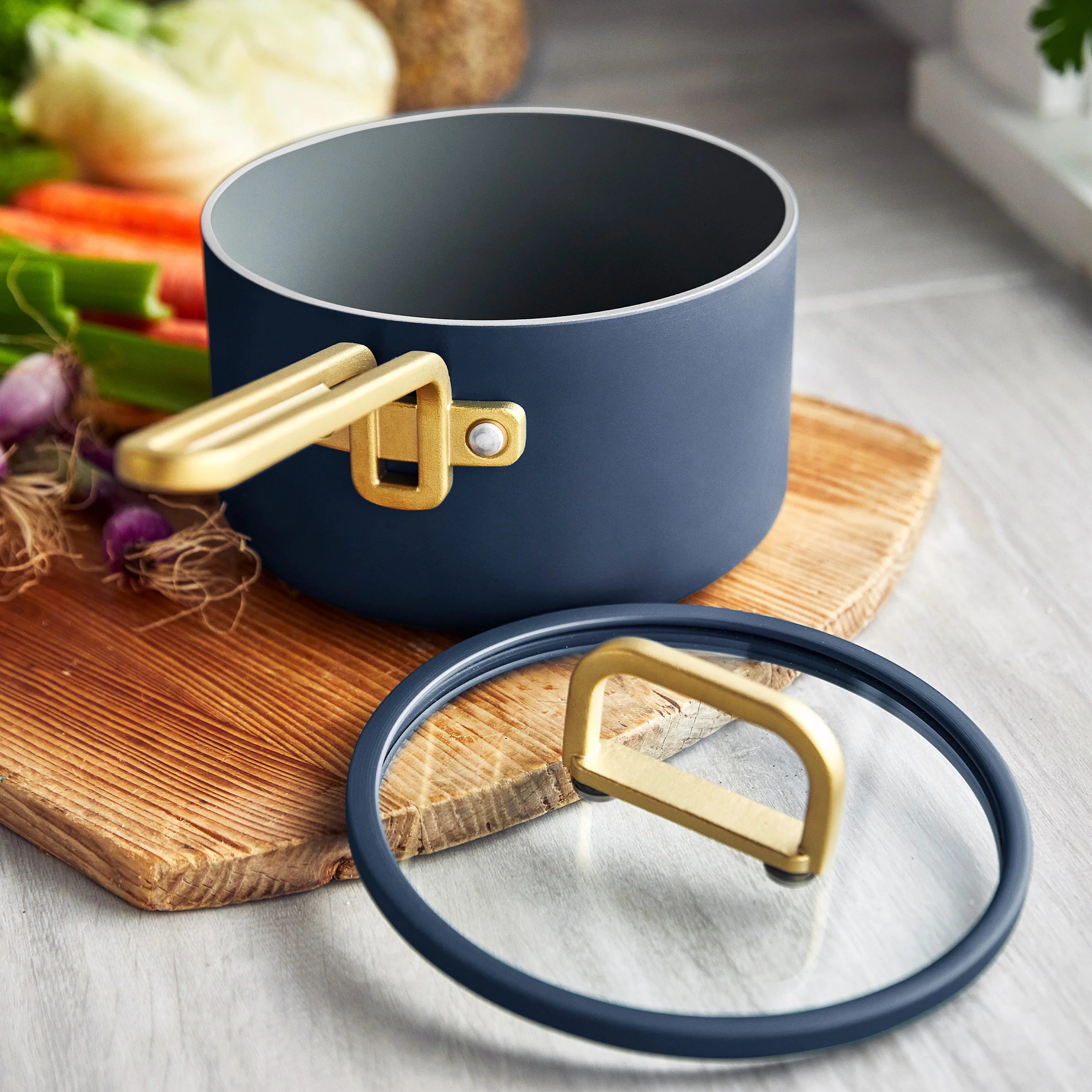 Stanley Tucci™ Ceramic Nonstick 6-Piece Cookware Set with the Tucci Cookbook | Marino Blue