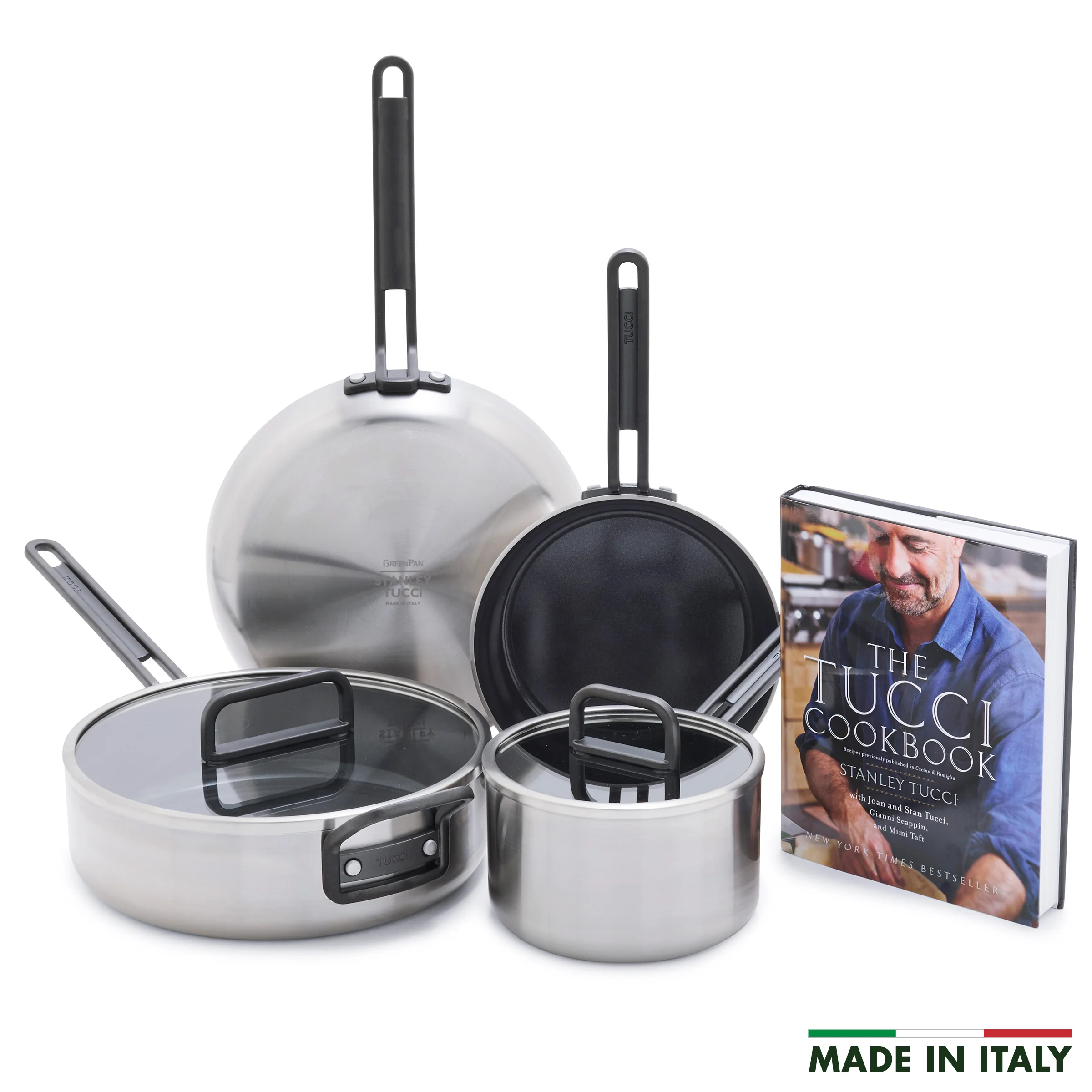 Stanley Tucci™ Stainless Steel Ceramic Nonstick 6-Piece Cookware Set with The Tucci Cookbook