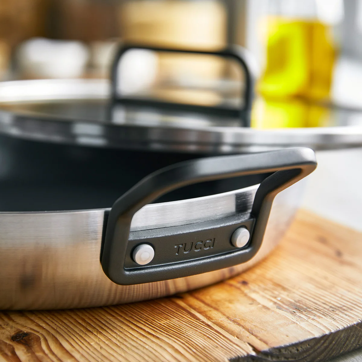 Stanley Tucci™ Stainless Steel Ceramic Nonstick 12 Frypan with Lid | Black Handle