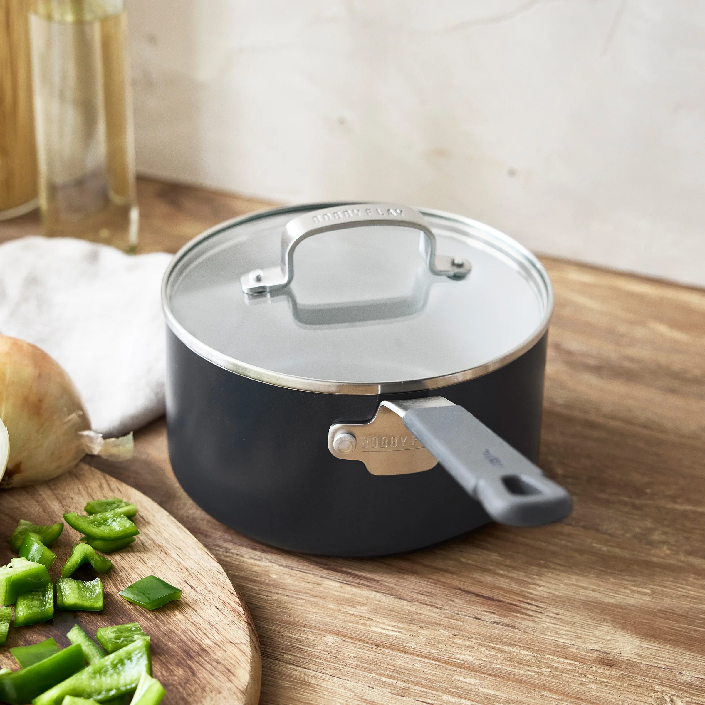 Bobby Flay by GreenPan Professional Ceramic Nonstick 1.6-Quart Saucepan with Lid | Graphite