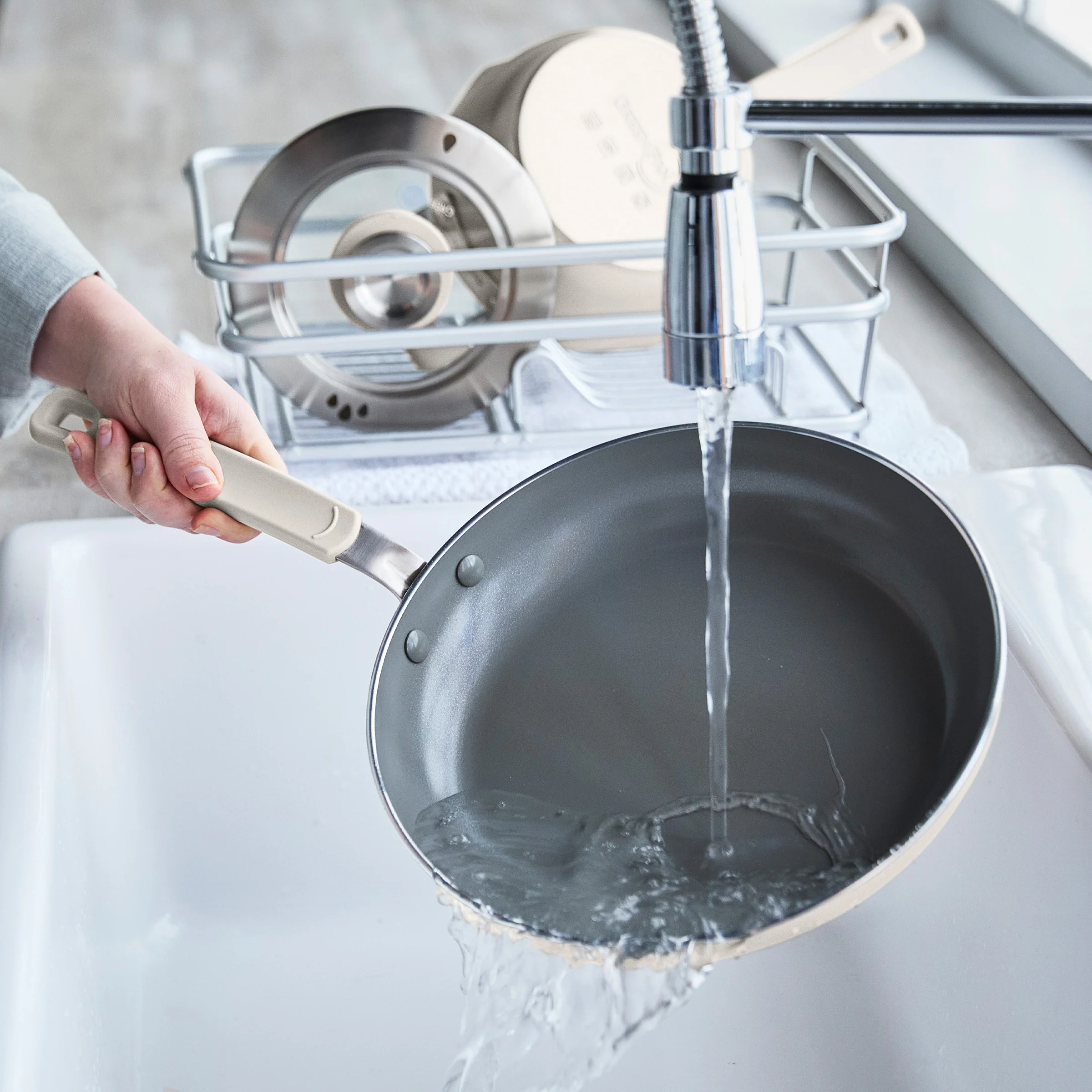 Space Saving Stack Ceramic Nonstick 11-Piece Cookware Set | Cream