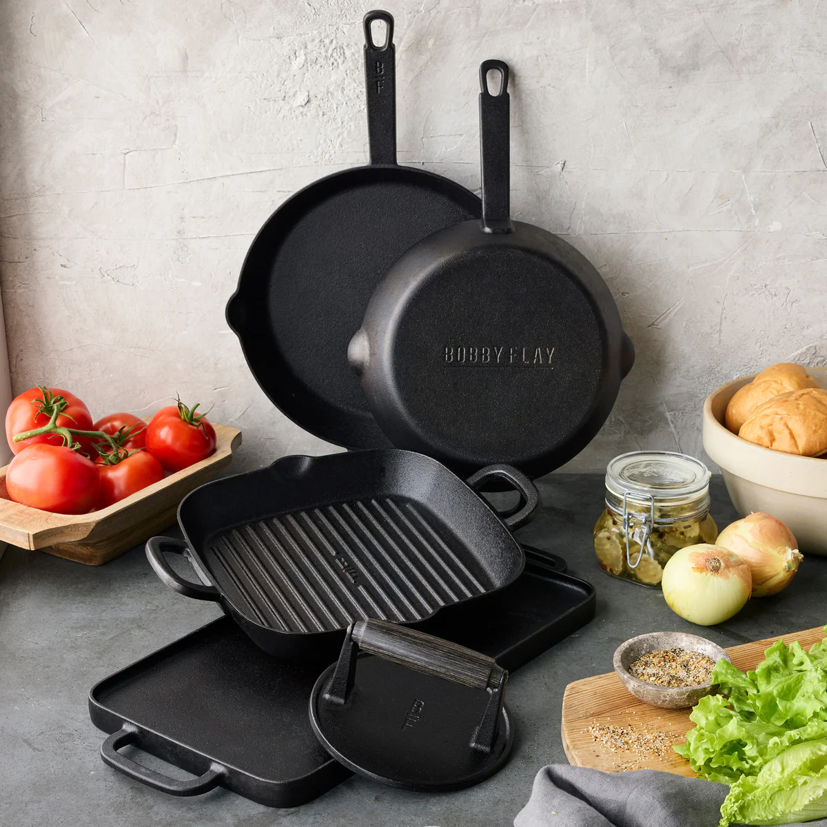 Bobby Flay by GreenPan 6-Piece Cast Iron Set with Bobby at Home Cookbook