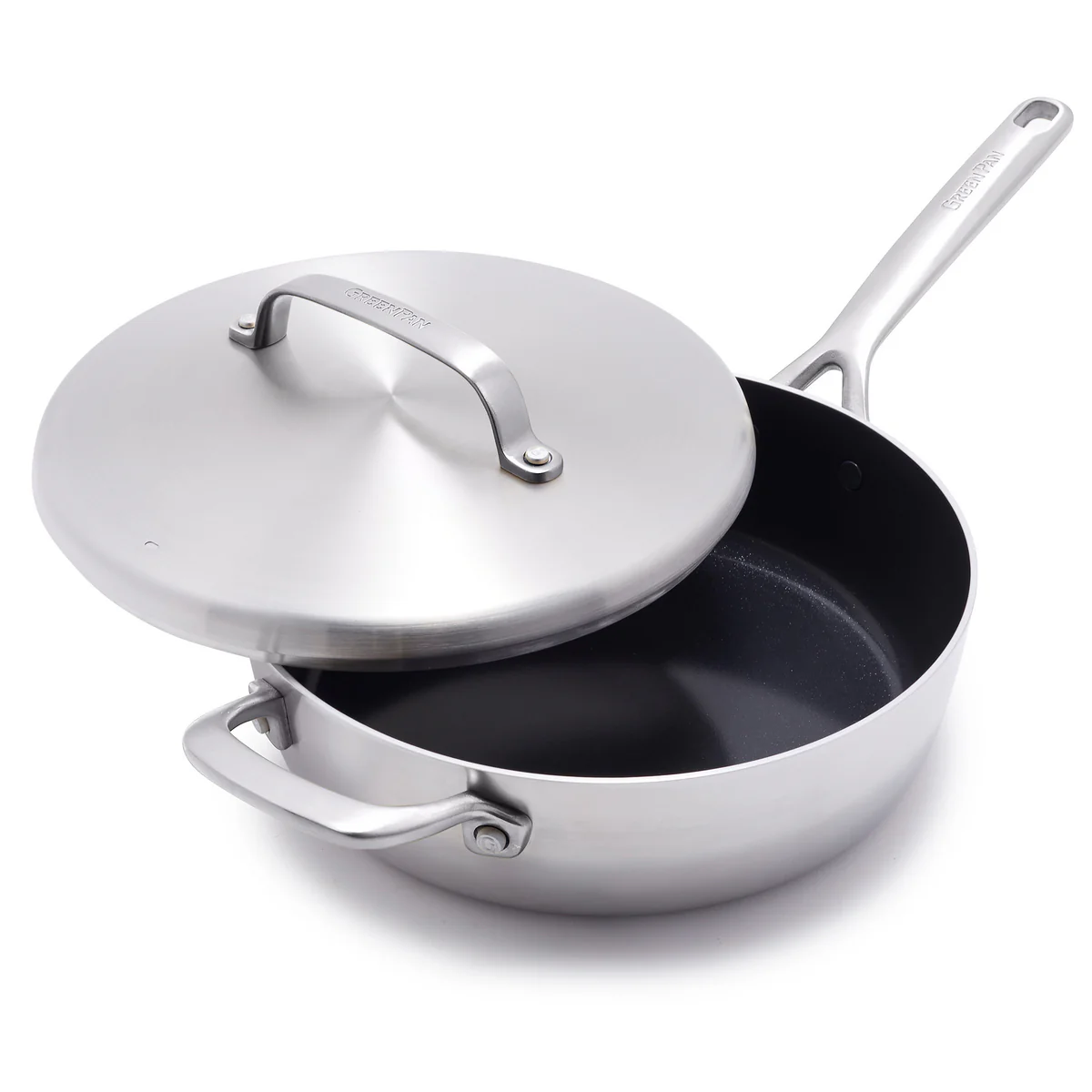 GP5 Stainless Steel 4-Quart Sauté Pan with Lid and Helper Handle | Mirror Handles
