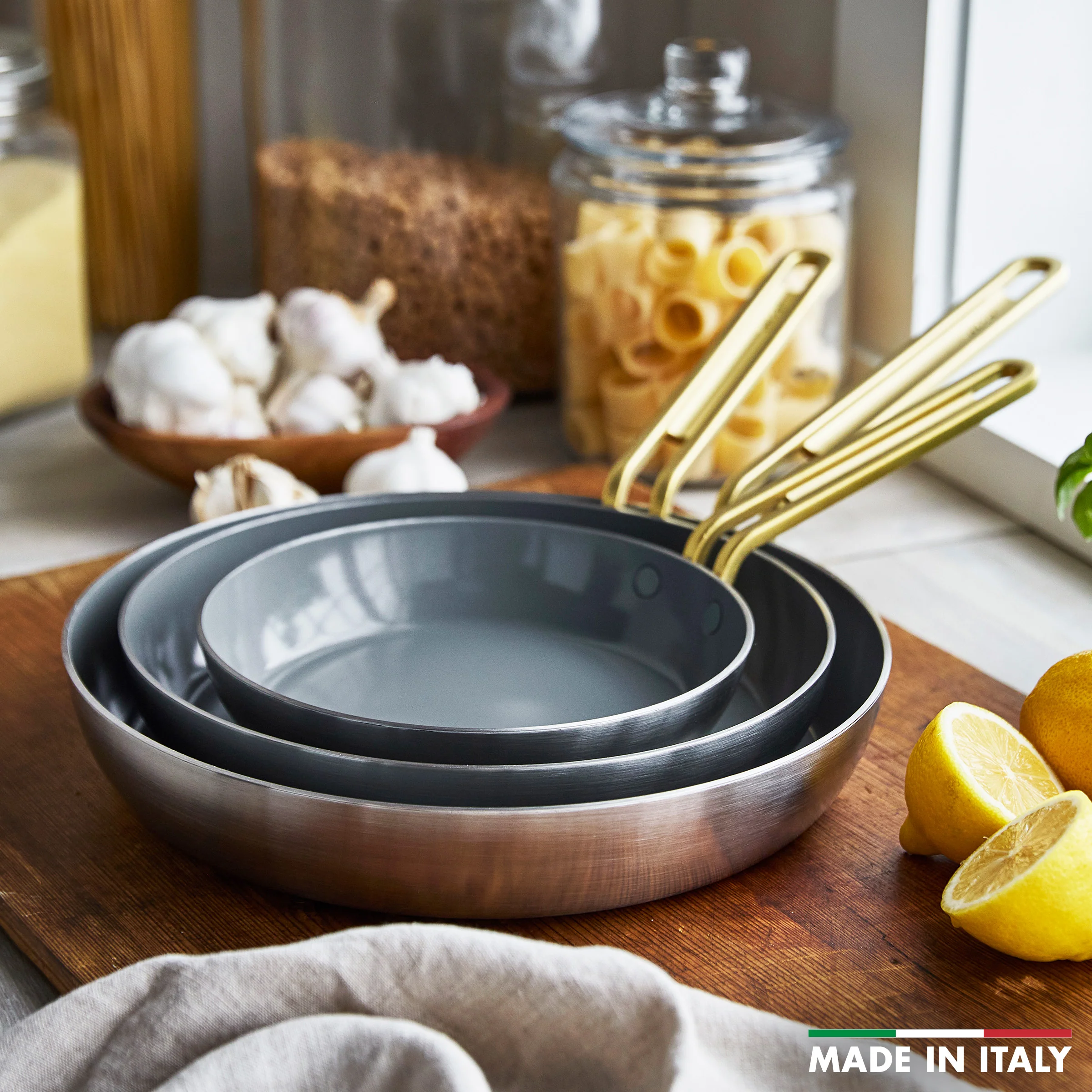 Stanley Tucci™ Stainless Steel Ceramic Nonstick 8, 10 and 12 Frypan Set