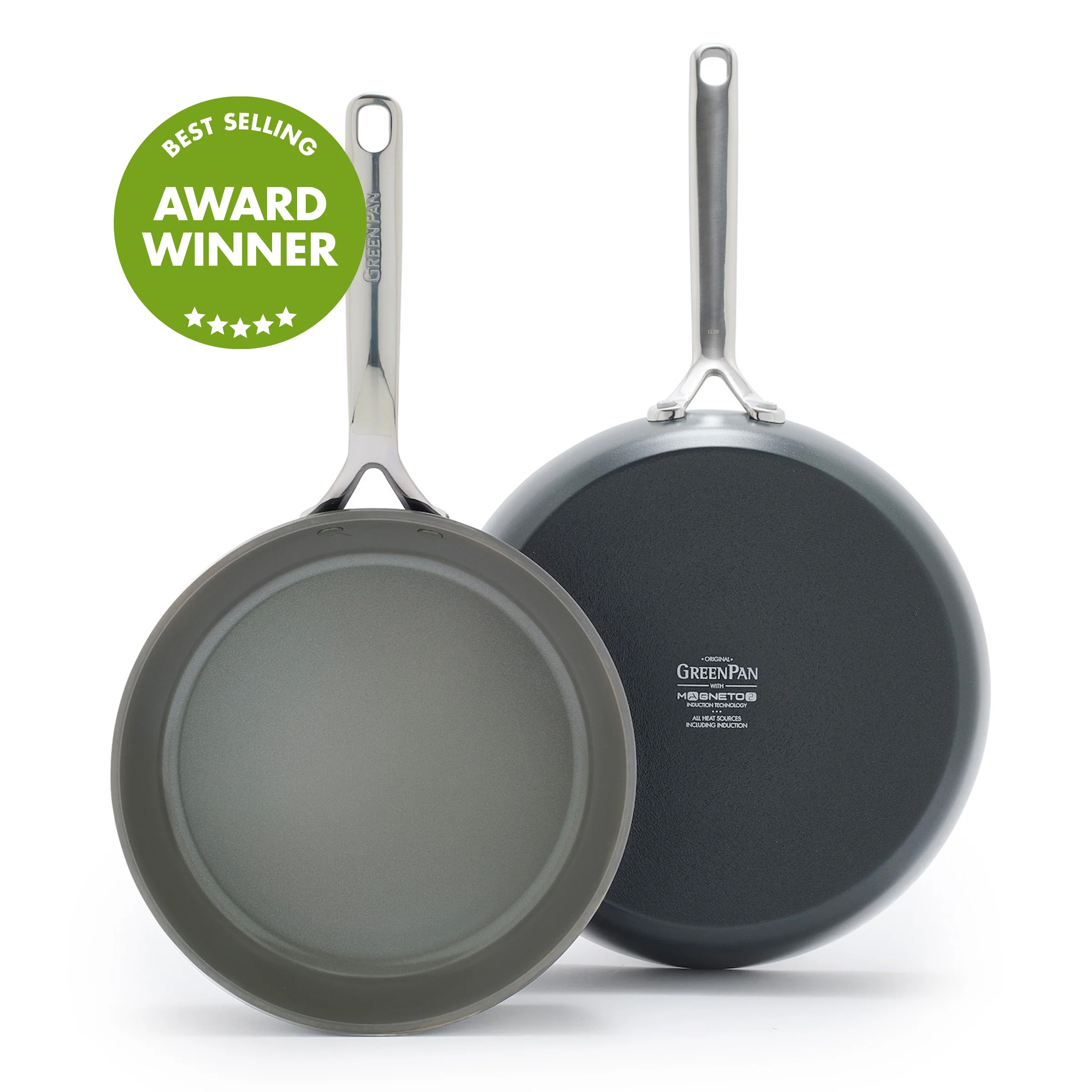 GP5 Colors Ceramic Nonstick 9.5 and 11 Frypan Set with Mirror Handles | Slate