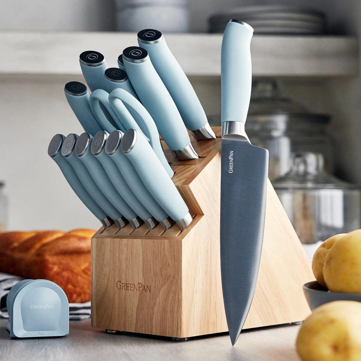Titanium Cutlery Ultimate 16-Piece Knife Block Set | Blue Haze