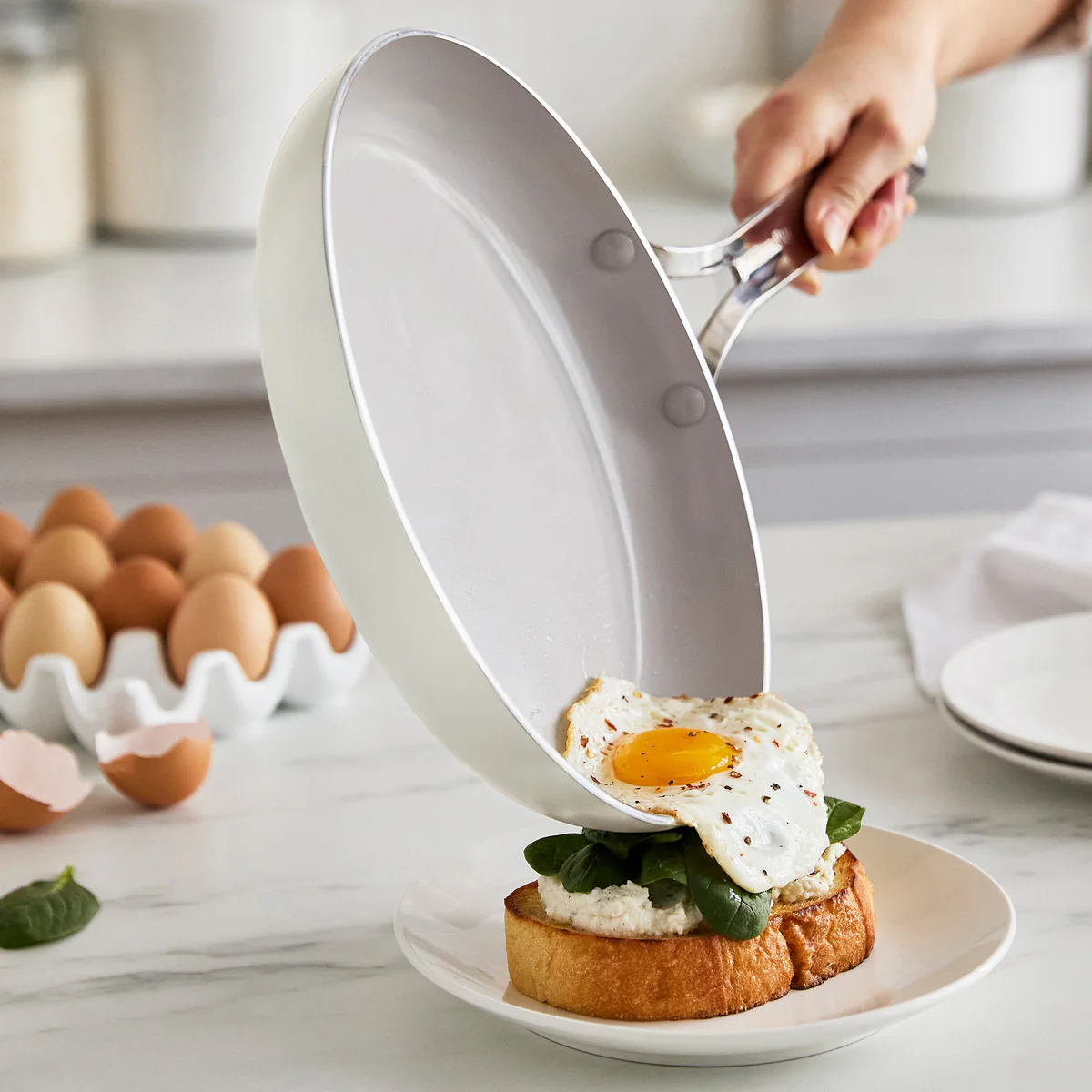 Nova Ceramic Nonstick 8 and 10 Frypan Set | Cream