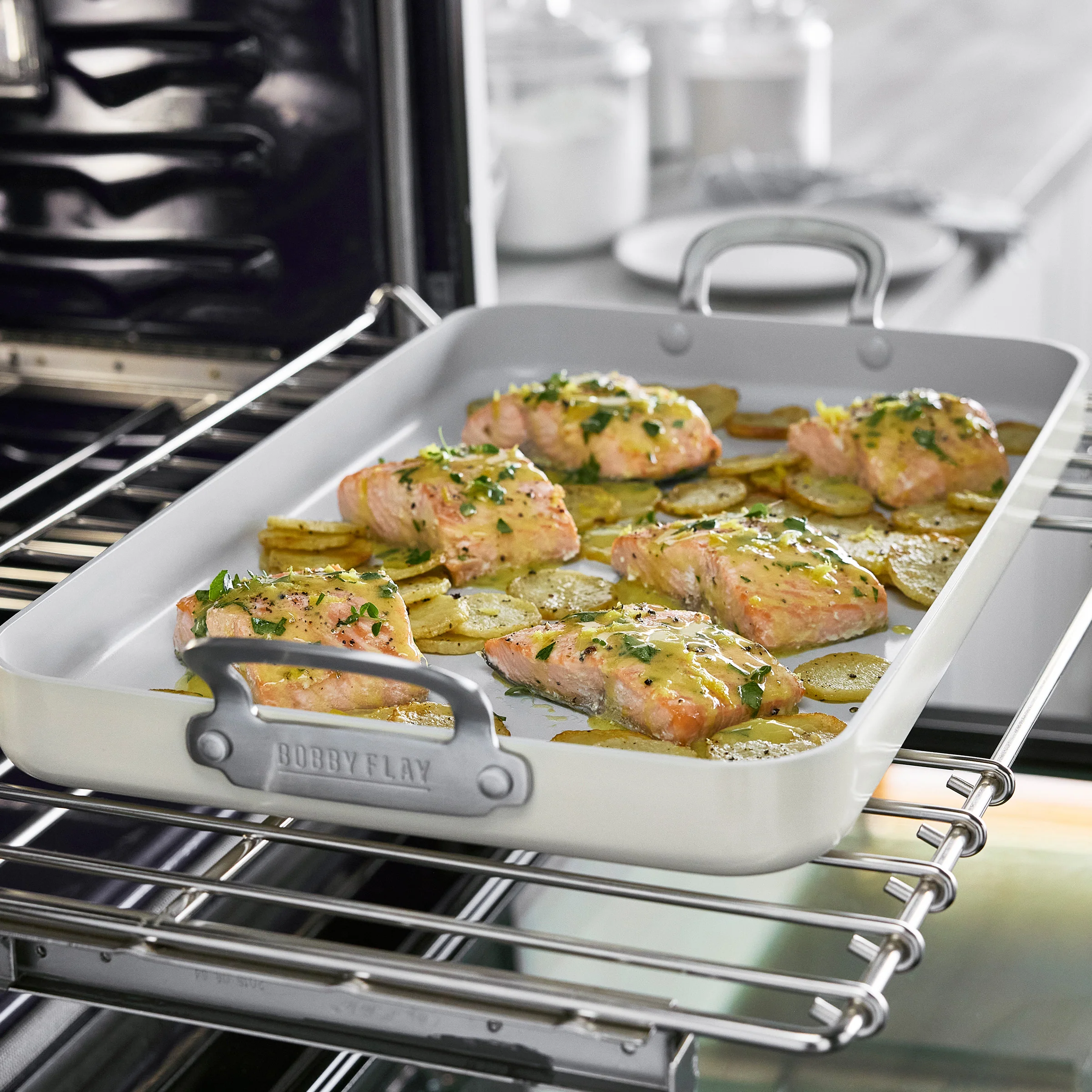 Bobby Flay by GreenPan Professional Ceramic Nonstick 18 x 11 Double Burner Griddle | Cream