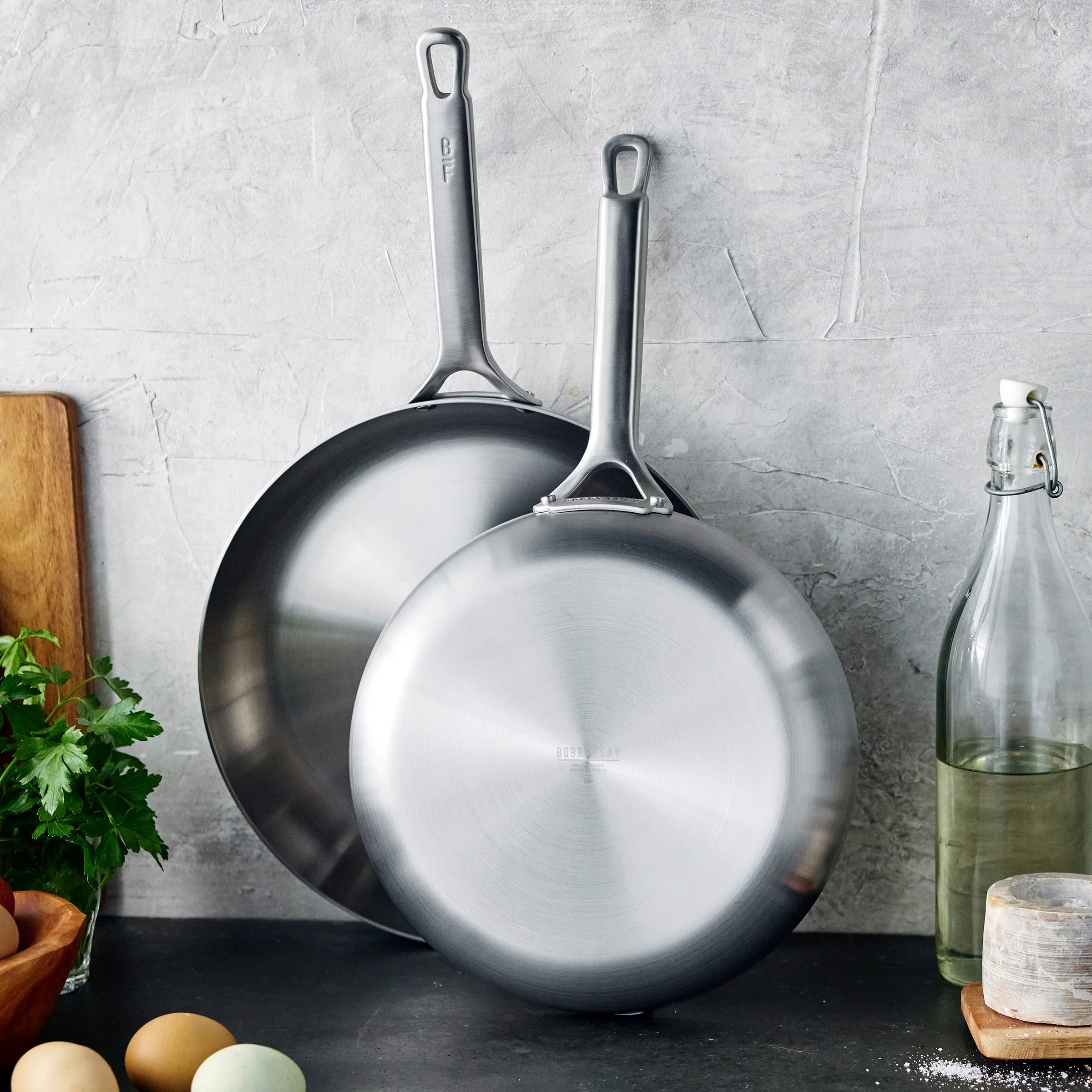 Bobby Flay by GreenPan Chef Series Uncoated Stainless Steel 10 and 12 Frypan Set