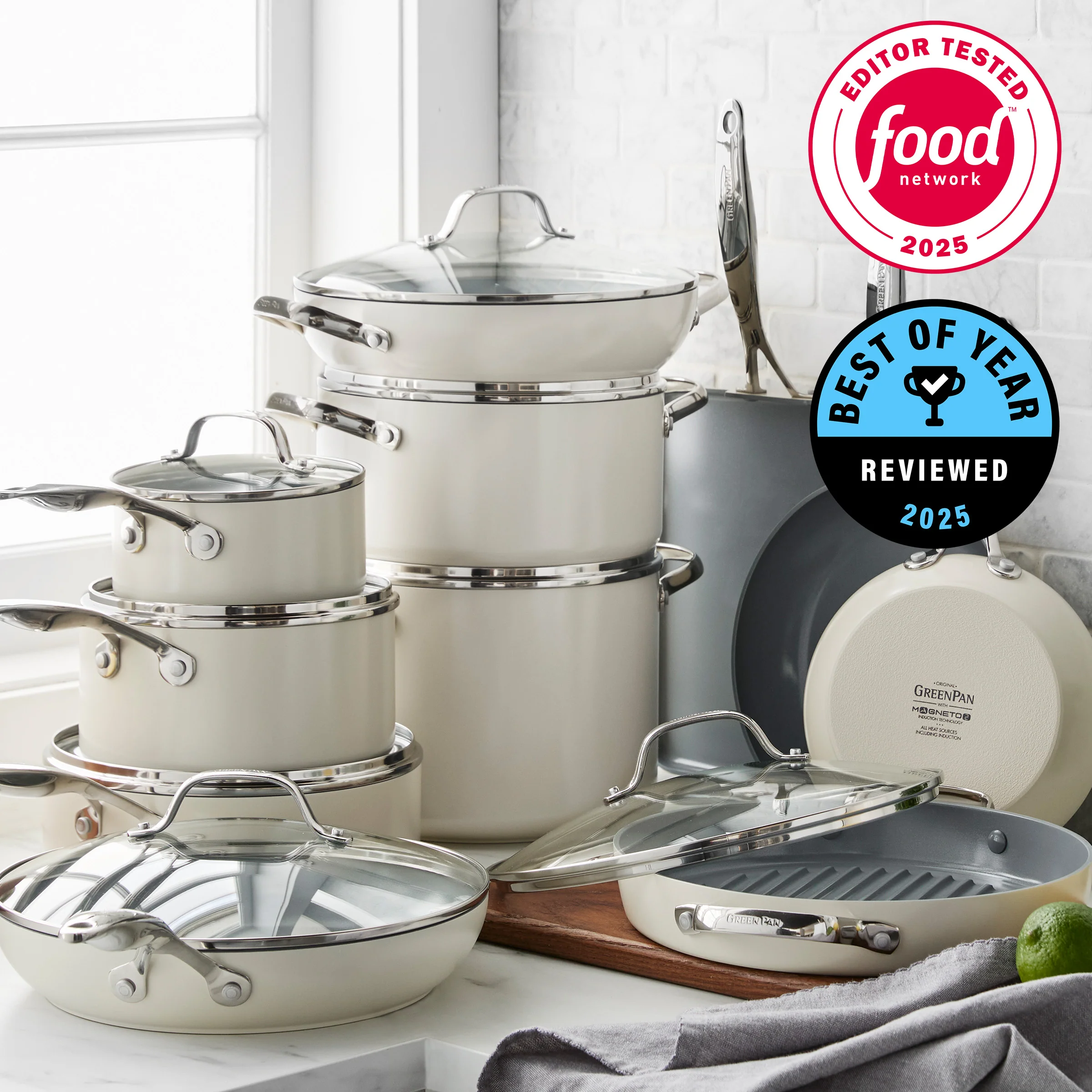 Valencia Pro Ceramic Nonstick 19-Piece Cookware Set | Cream