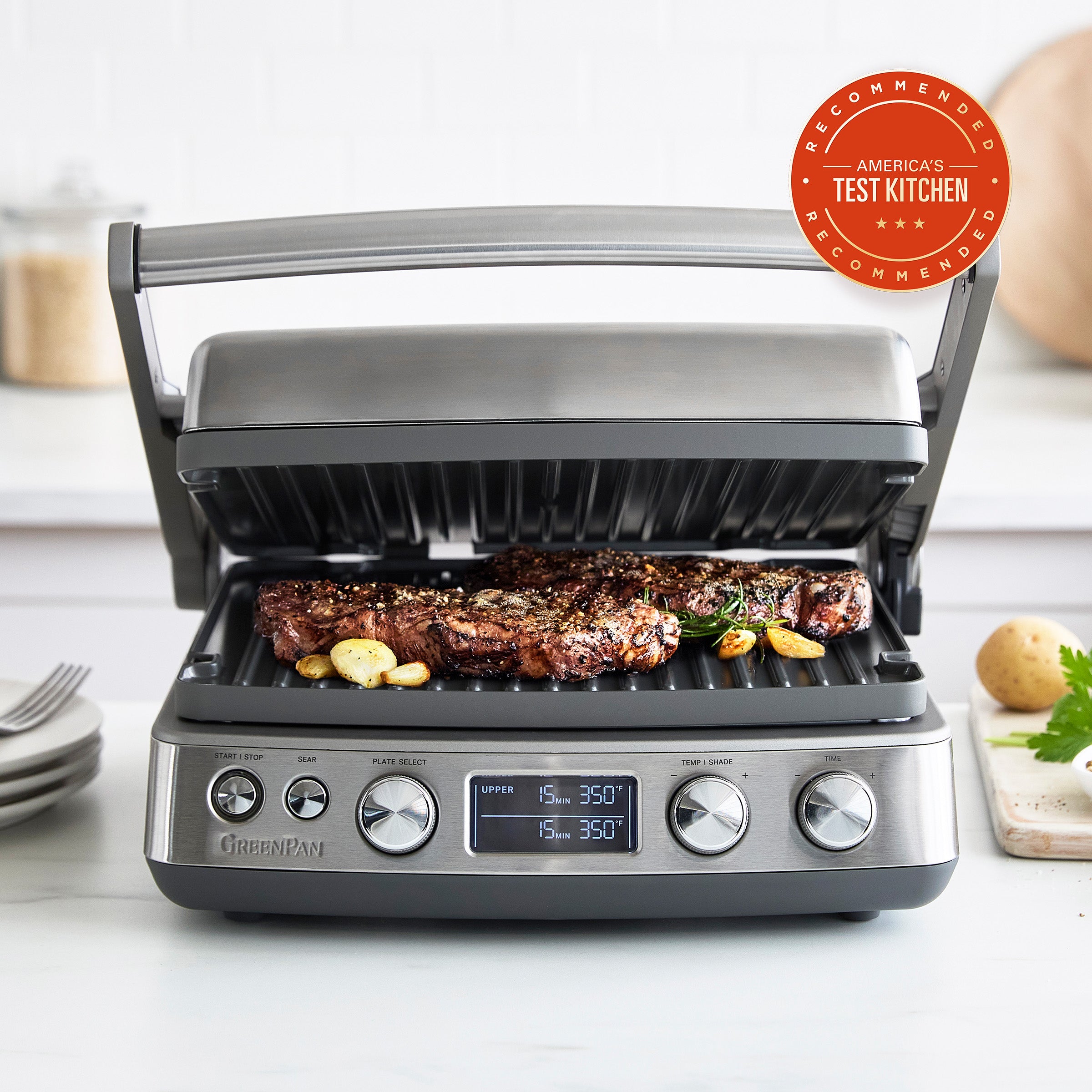 Elite Multi Grill & Griddle with Waffle Plates | Premiere Stainless Steel