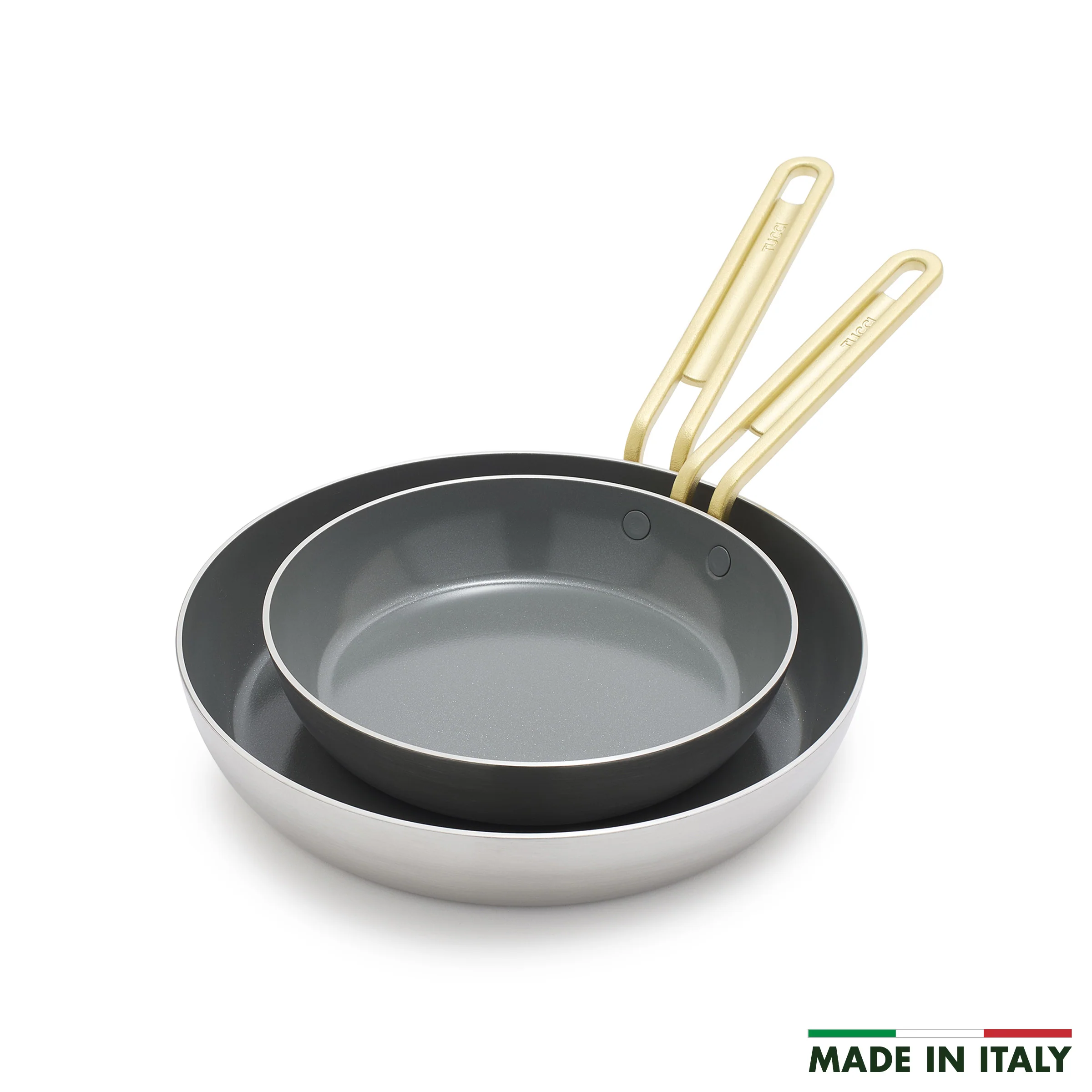 Stanley Tucci™ Stainless Steel Ceramic Nonstick 8 & 10 Frypan Set | Champagne Handles