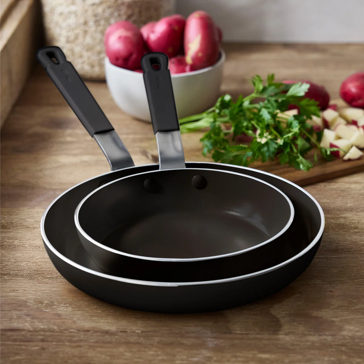 Bobby Flay by GreenPan Professional Ceramic Nonstick 8 and 10 Frypan Set | Black