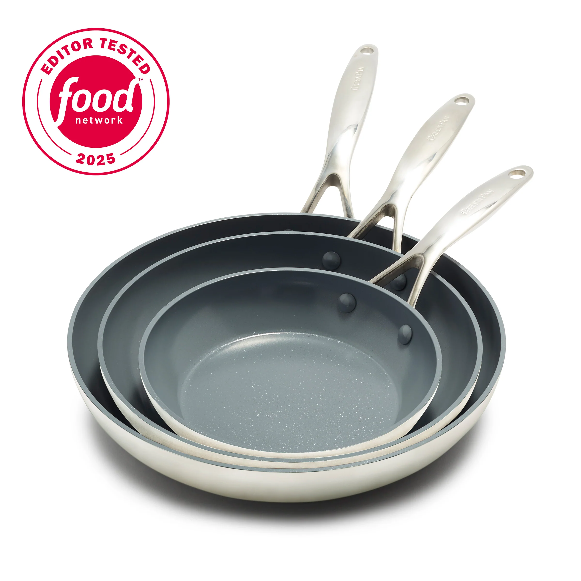 Valencia Pro Ceramic Nonstick 8, 9.5, and 11 Frypan Set | Cream