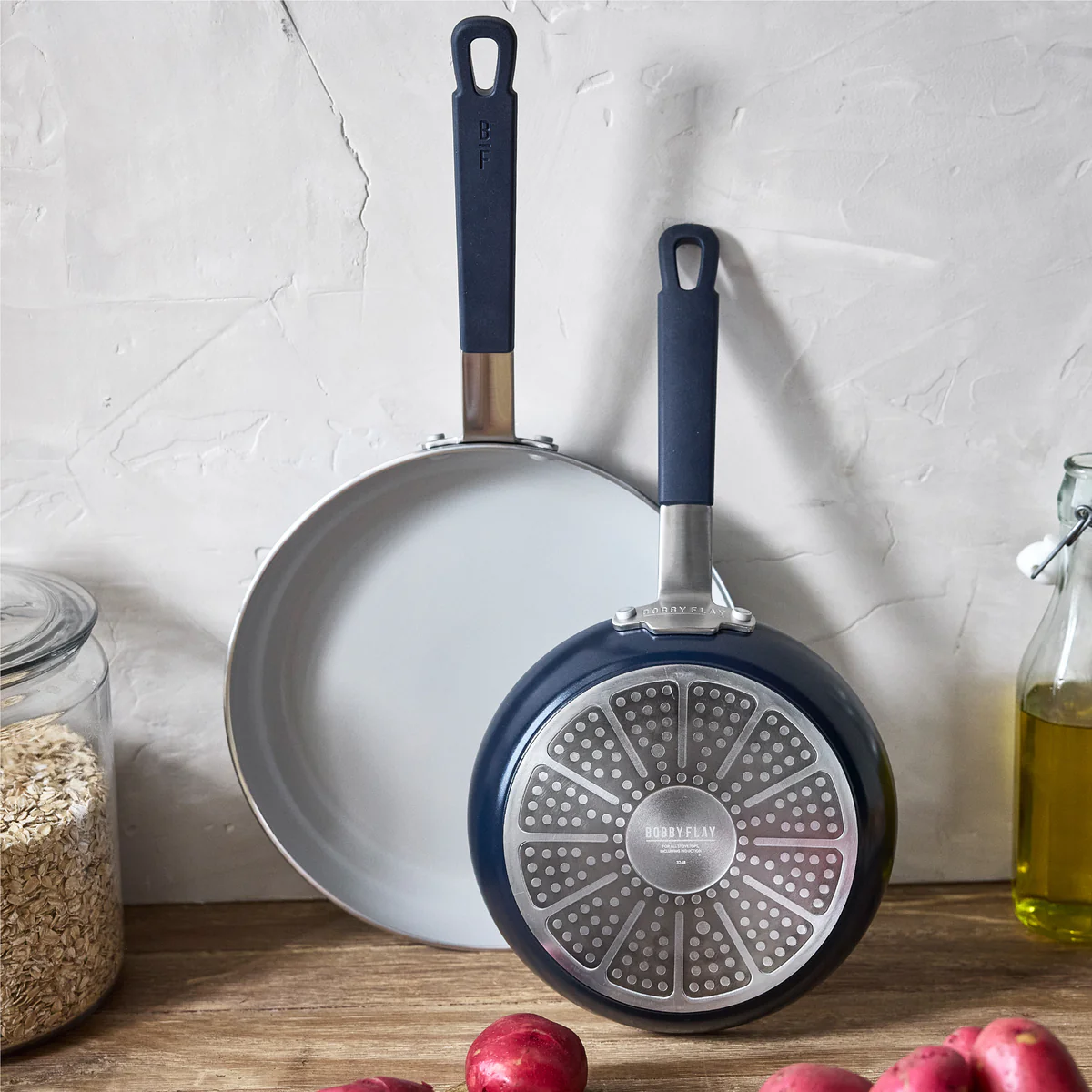 Bobby Flay by GreenPan Professional Ceramic Nonstick 8 and 10 Frypan Set | Oxford Blue