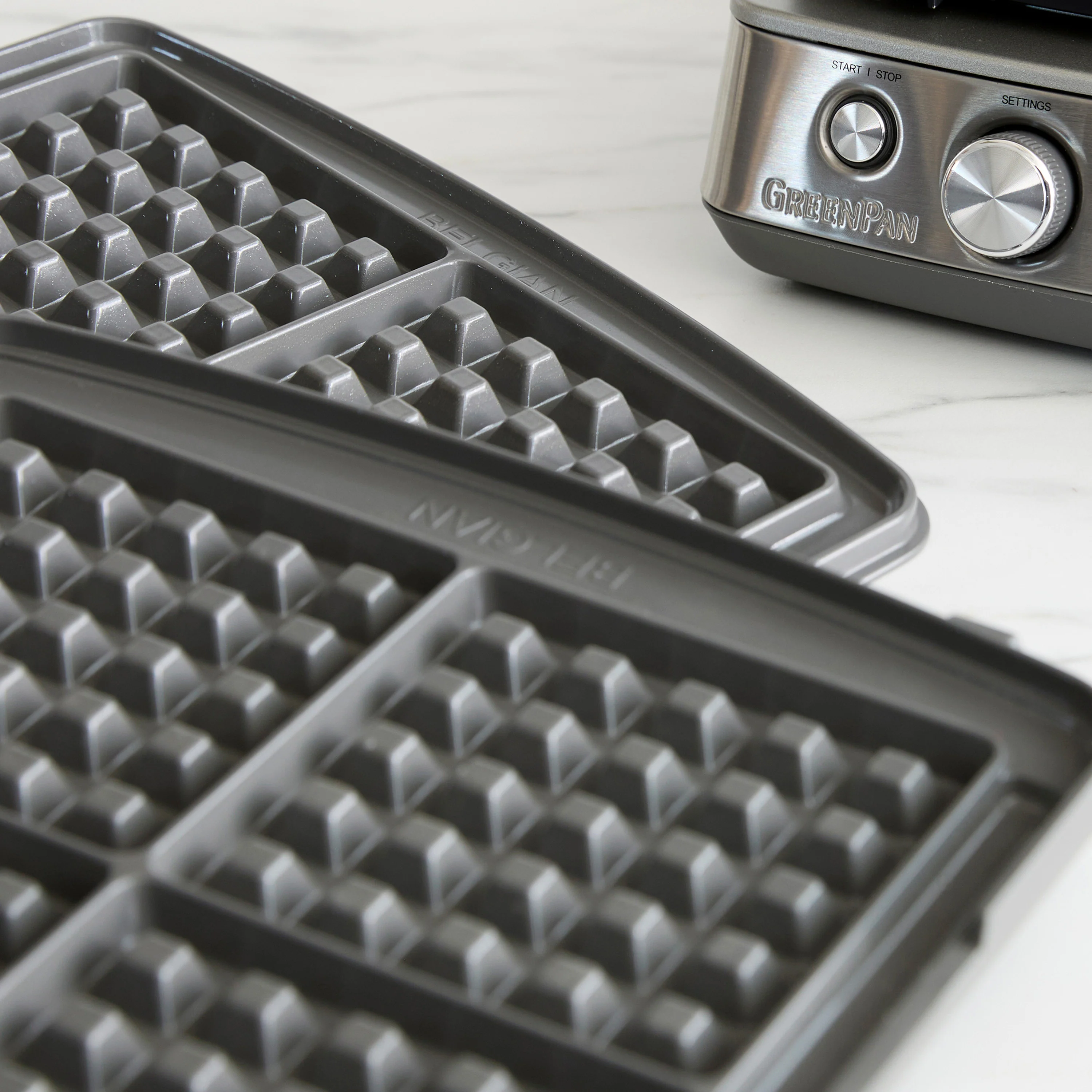 Elite Ceramic Nonstick 4-Square Waffle Maker | Premiere Stainless Steel